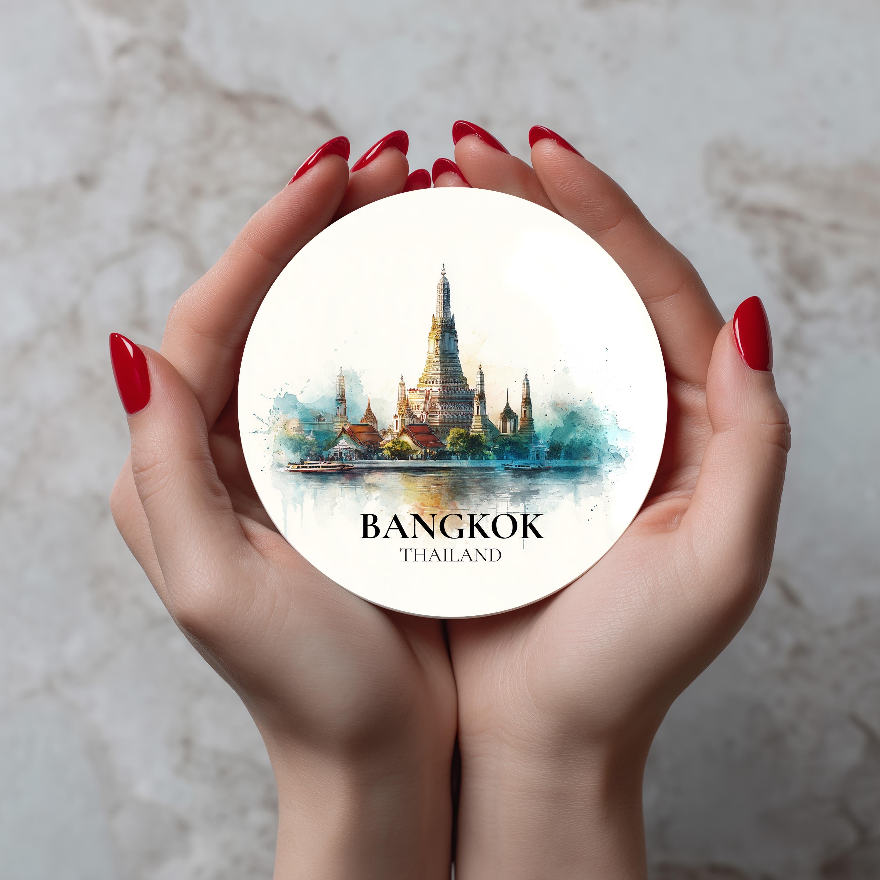 Bangkok Thailand Coaster, Watercolor Personalized Painting, Travel Gift Souvenir, Home Decor, Ceramic Set