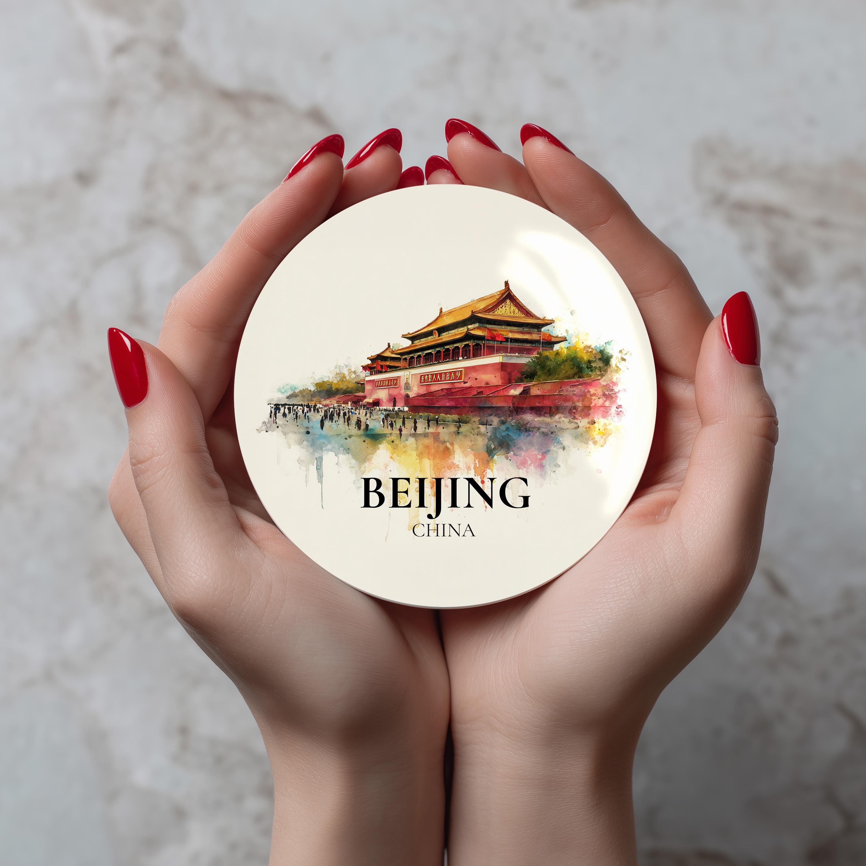 Beijing China Coaster, Watercolor Personalized Painting, Travel Gift Souvenir, Home Decor, Ceramic Set
