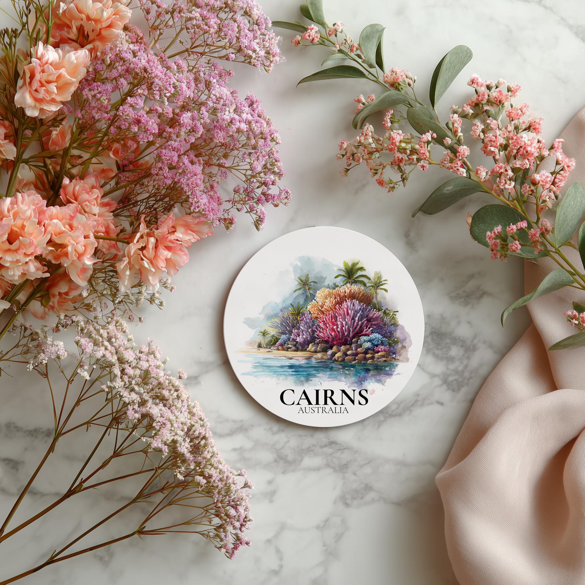 Cairns Australia Coaster, Watercolor Personalized Painting, Travel Gift Souvenir, Home Decor, Ceramic Set
