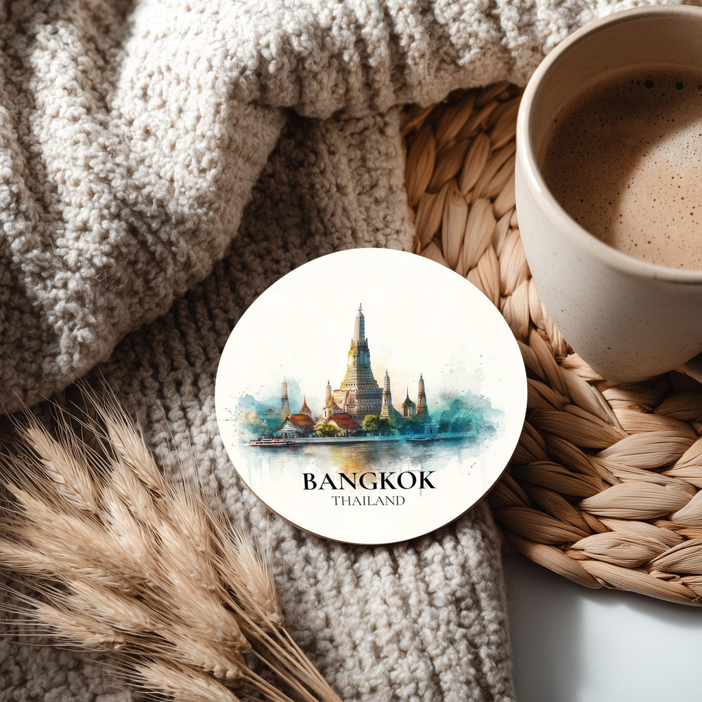 Bangkok Thailand Coaster, Watercolor Personalized Painting, Travel Gift Souvenir, Home Decor, Ceramic Set