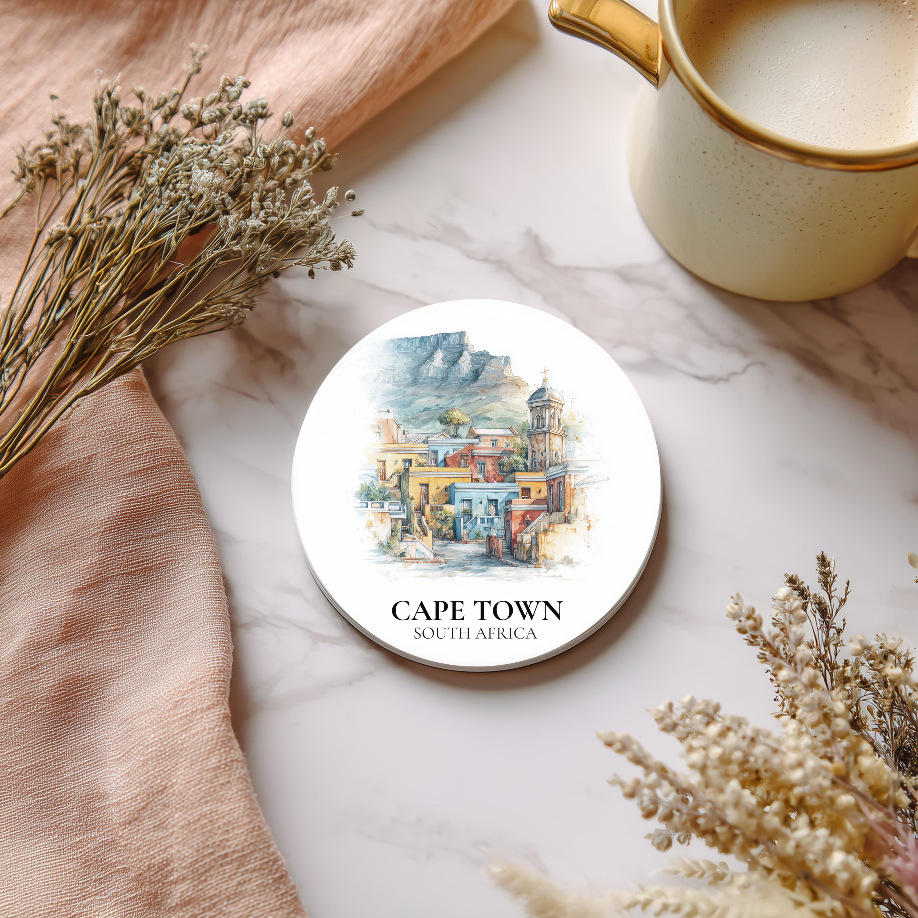 Cape Town South Africa2 Coaster, Watercolor Personalized Painting, Travel Gift Souvenir, Home Decor, Ceramic Set