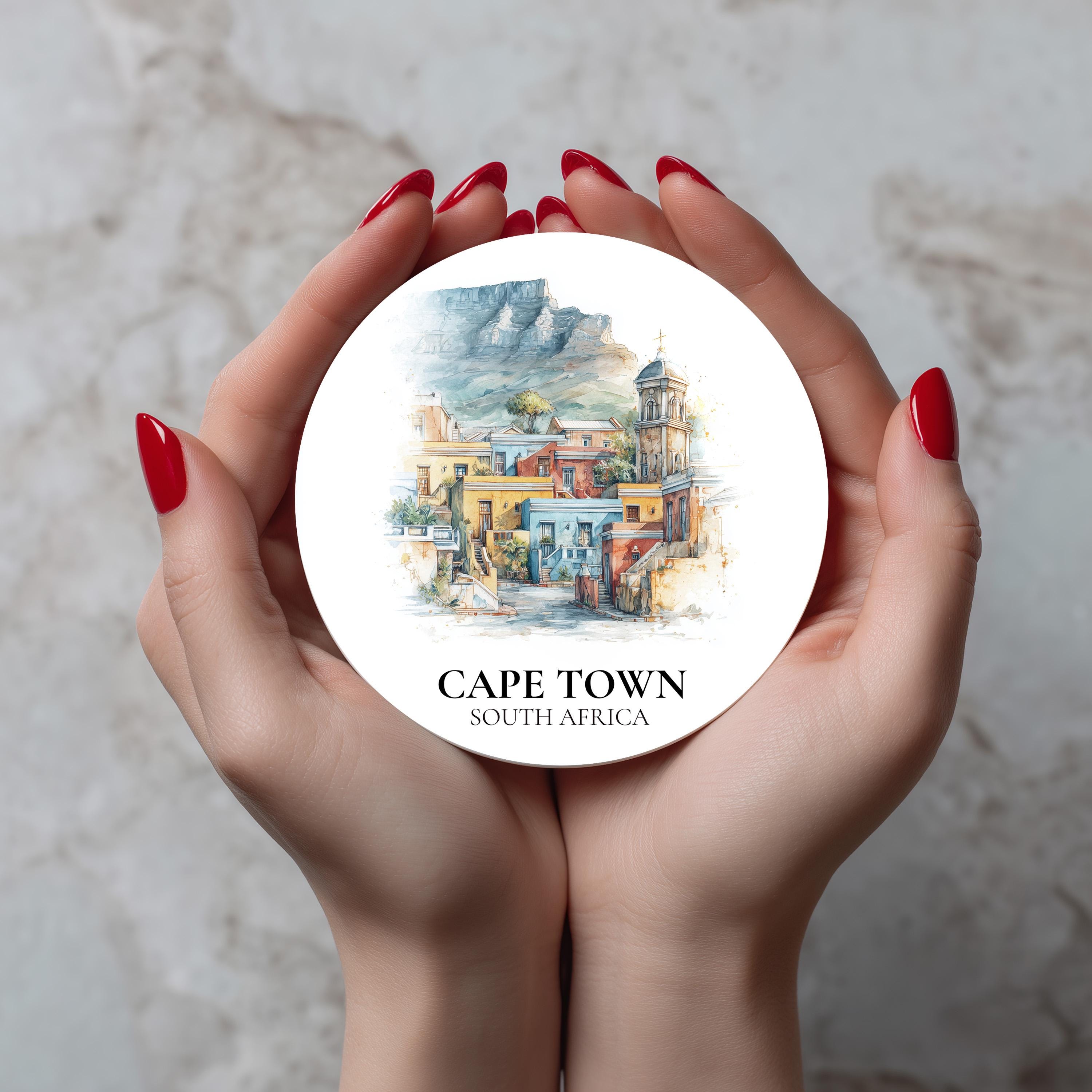 Cape Town South Africa2 Coaster, Watercolor Personalized Painting, Travel Gift Souvenir, Home Decor, Ceramic Set