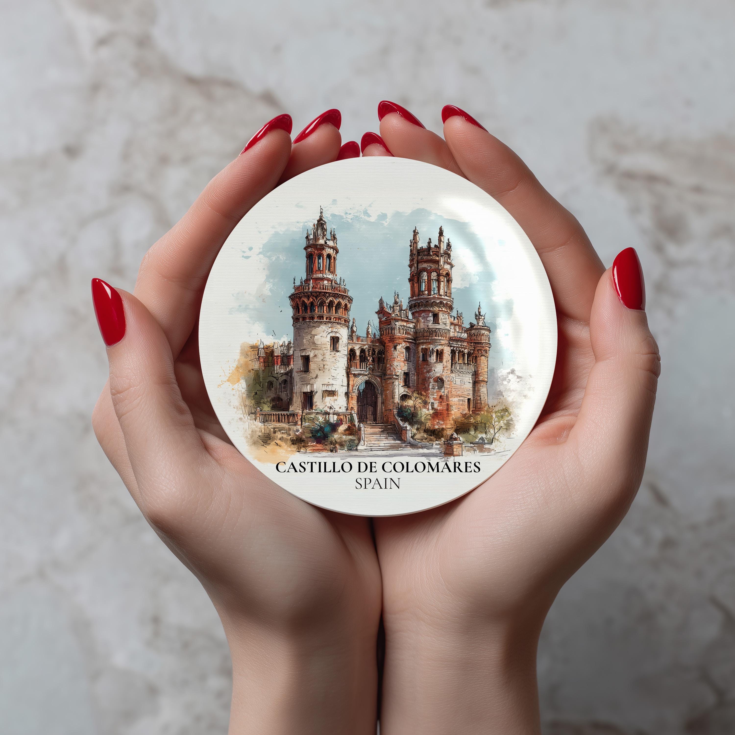 Castillo de Colomares Spain Coaster, Watercolor Personalized Painting, Travel Gift Souvenir, Home Decor, Ceramic Set