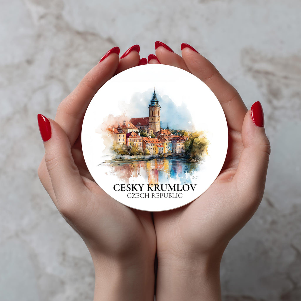 Cesky Krumlov Czech Republic Coaster, Watercolor Personalized Painting, Travel Gift Souvenir, Home Decor, Ceramic Set