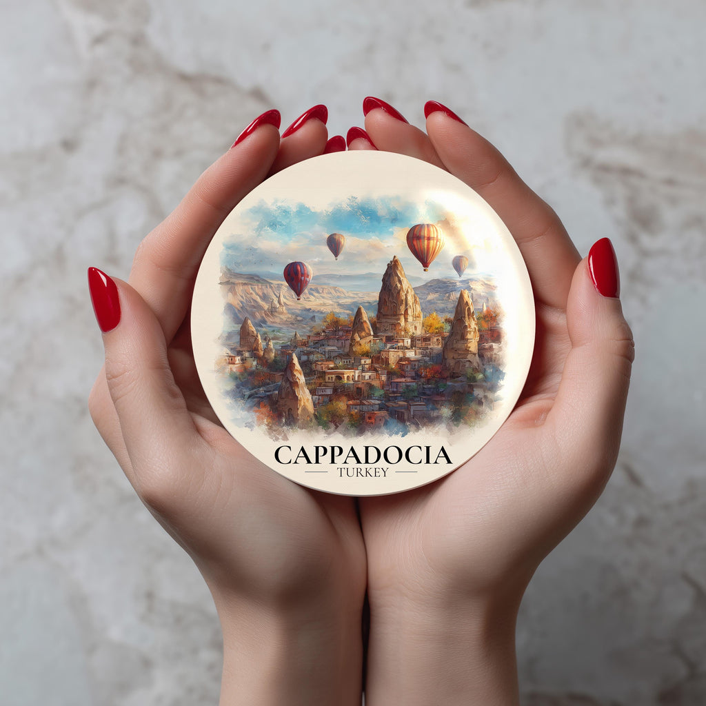 Cappadocia Turkey2 Coaster, Watercolor Personalized Painting, Travel Gift Souvenir, Home Decor, Ceramic Set