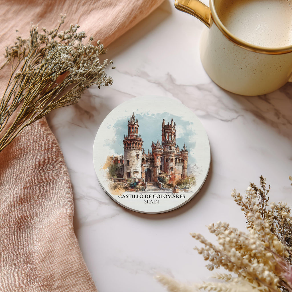Castillo de Colomares Spain Coaster, Watercolor Personalized Painting, Travel Gift Souvenir, Home Decor, Ceramic Set