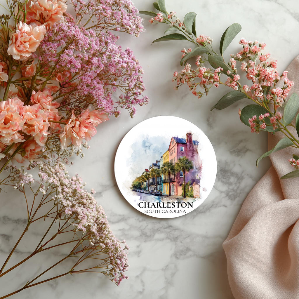 Charleston South Carolina Coaster, Watercolor Personalized Painting, Travel Gift Souvenir, Home Decor, Ceramic Set