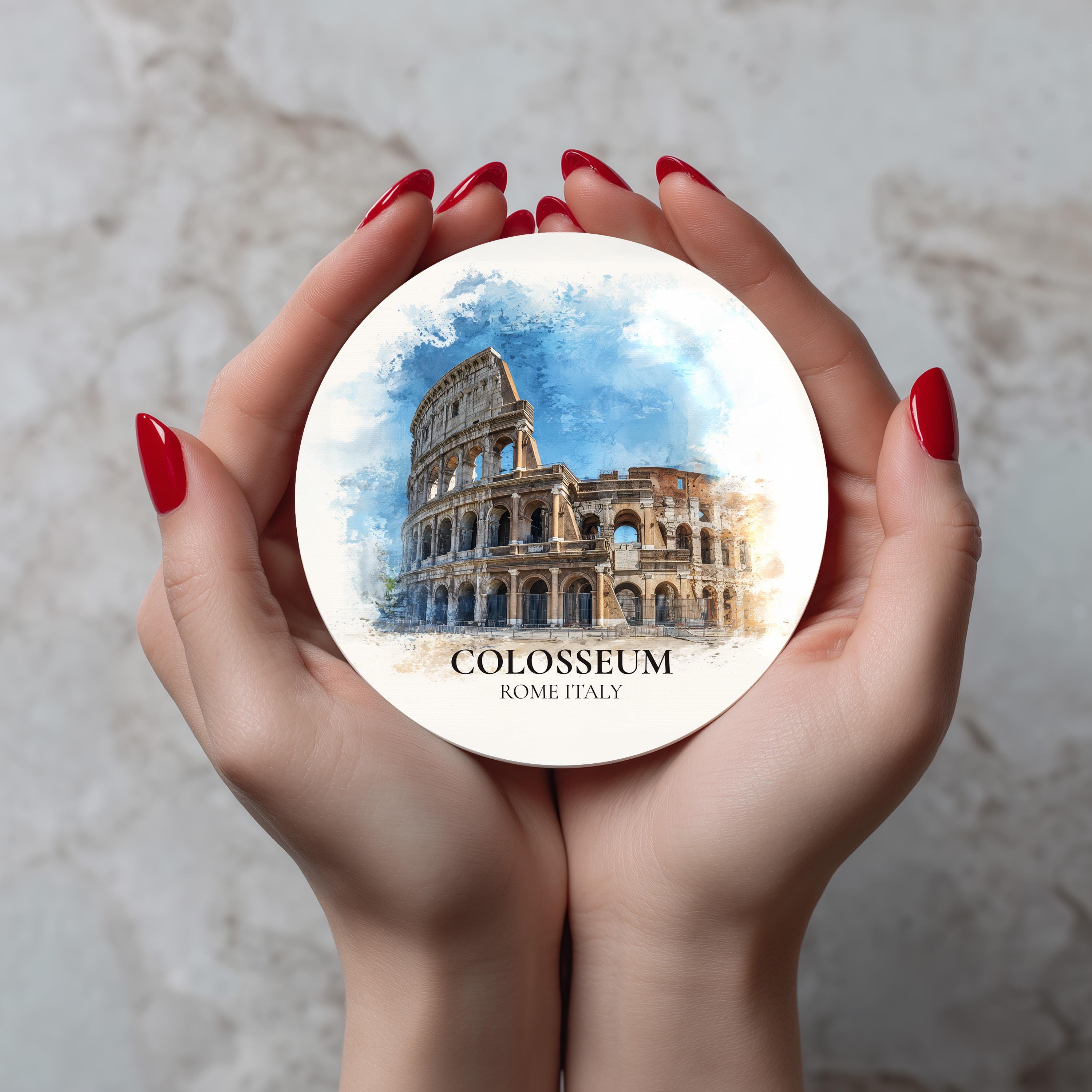 Colosseum Italy Coaster, Watercolor Personalized Painting, Travel Gift Souvenir, Home Decor, Ceramic Set
