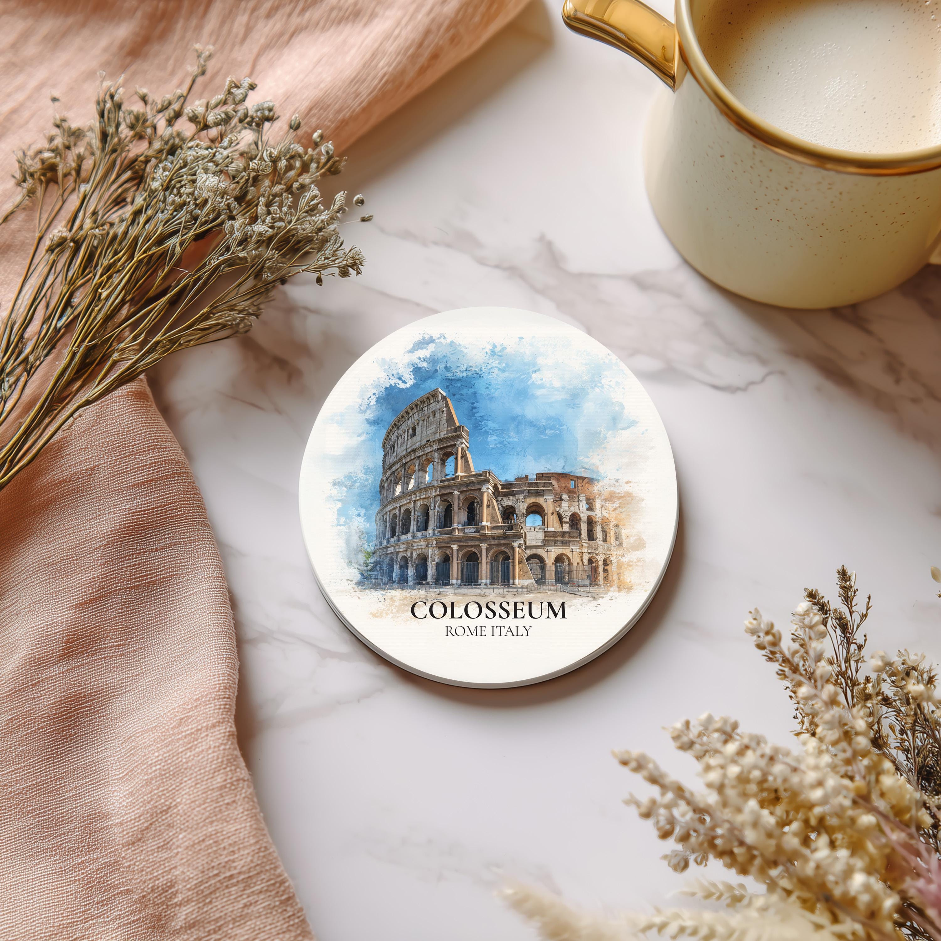 Colosseum Italy Coaster, Watercolor Personalized Painting, Travel Gift Souvenir, Home Decor, Ceramic Set