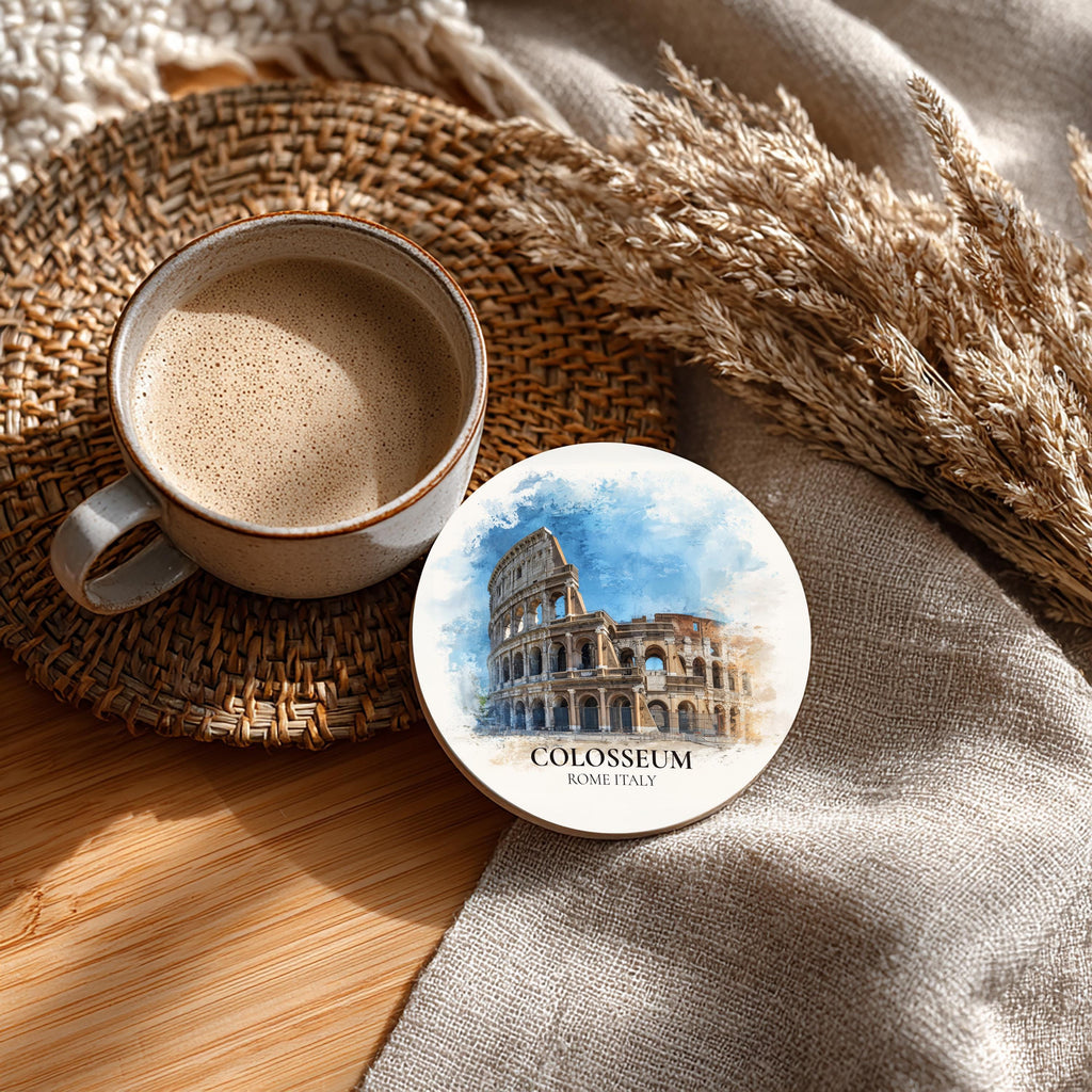 Colosseum Italy Coaster, Watercolor Personalized Painting, Travel Gift Souvenir, Home Decor, Ceramic Set