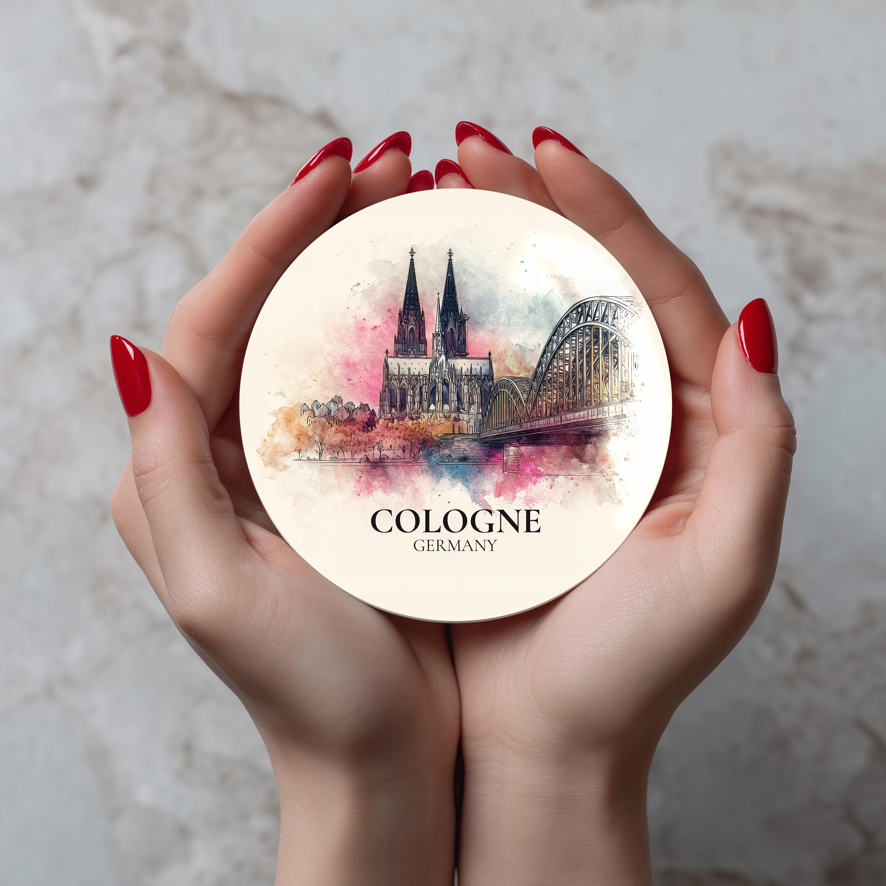 Cologne Germany Coaster, Watercolor Personalized Painting, Travel Gift Souvenir, Home Decor, Ceramic Set