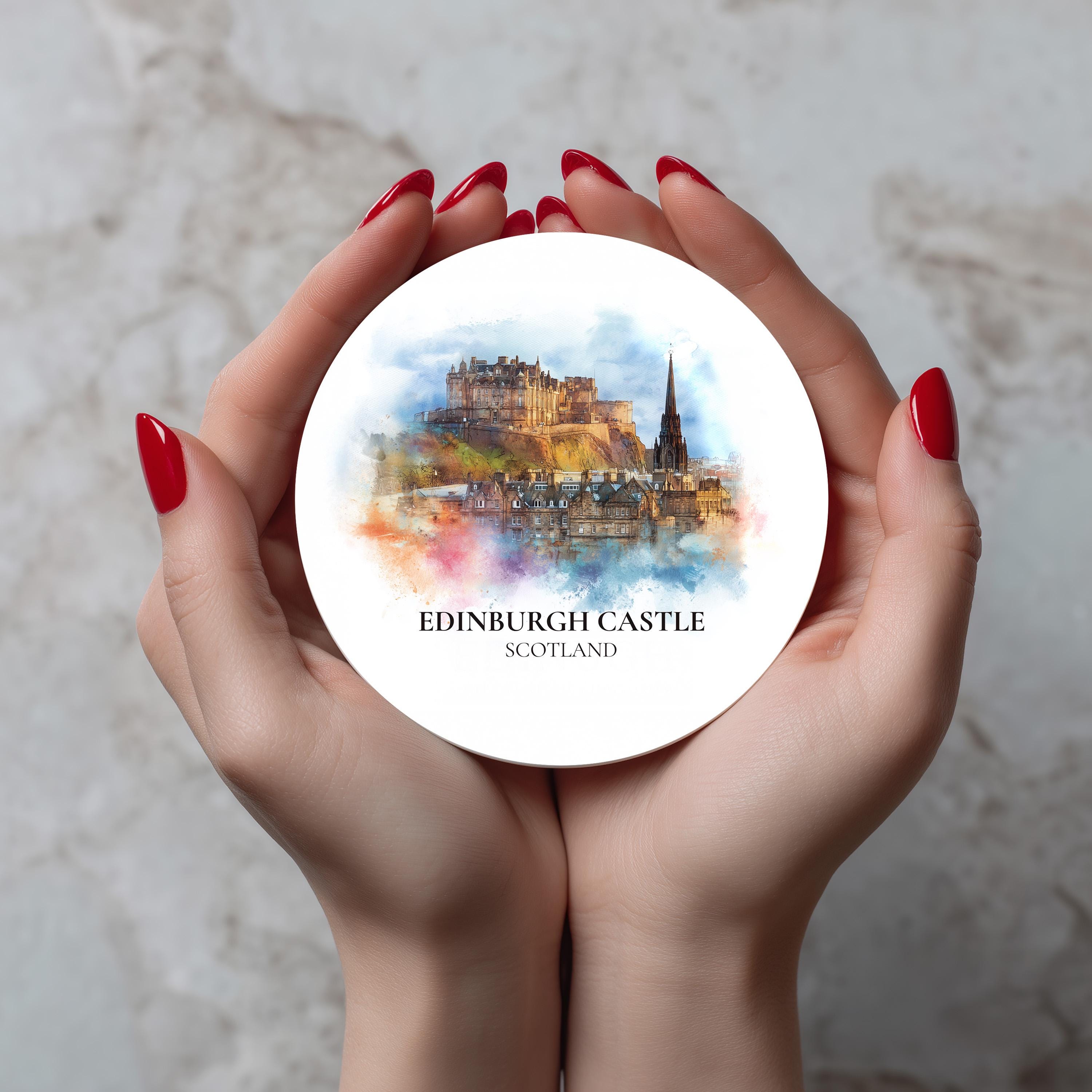 Edinburgh Scotland2 Coaster, Watercolor Personalized Painting, Travel Gift Souvenir, Home Decor, Ceramic Set