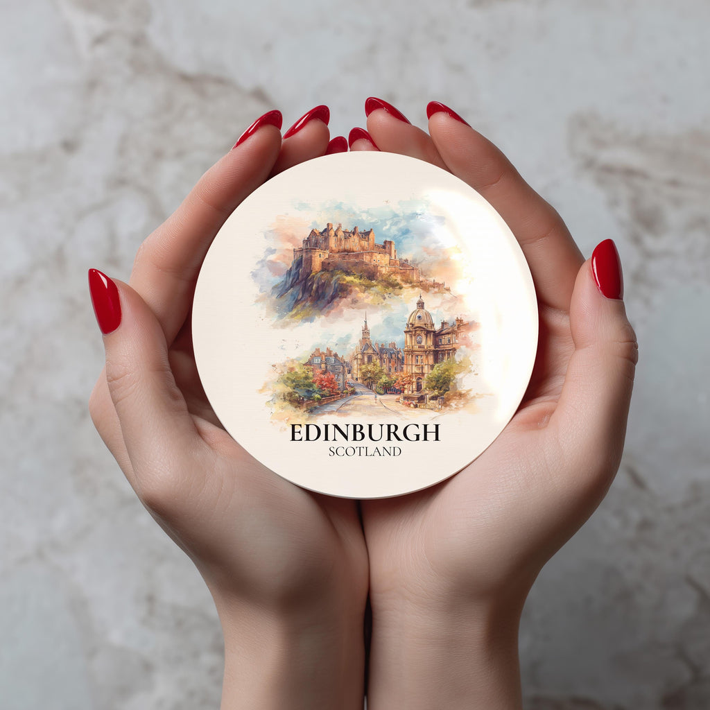 Edinburgh Scotland3 Coaster, Watercolor Personalized Painting, Travel Gift Souvenir, Home Decor, Ceramic Set
