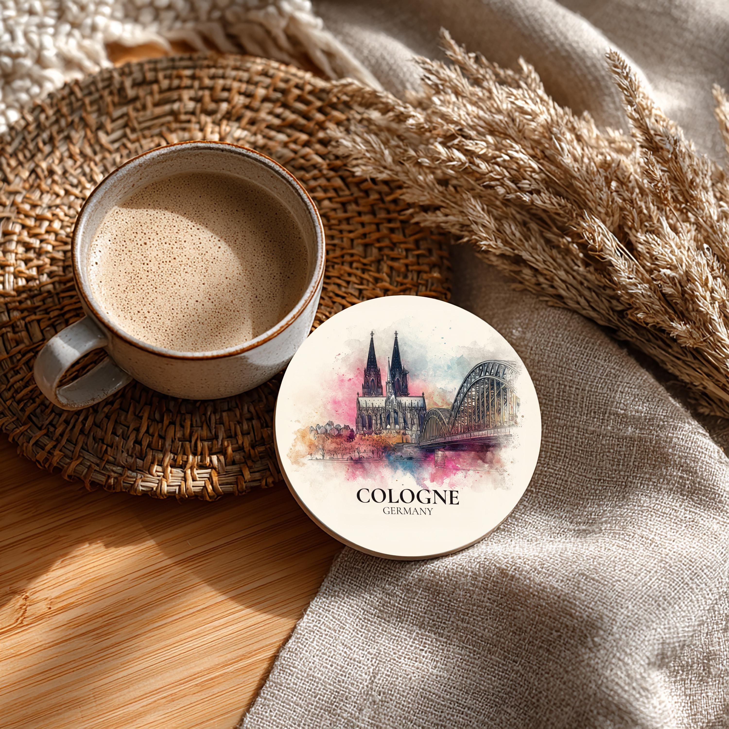 Cologne Germany Coaster, Watercolor Personalized Painting, Travel Gift Souvenir, Home Decor, Ceramic Set