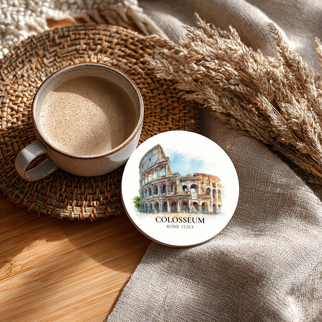 Colosseum Italy2 Coaster, Watercolor Personalized Painting, Travel Gift Souvenir, Home Decor, Ceramic Set