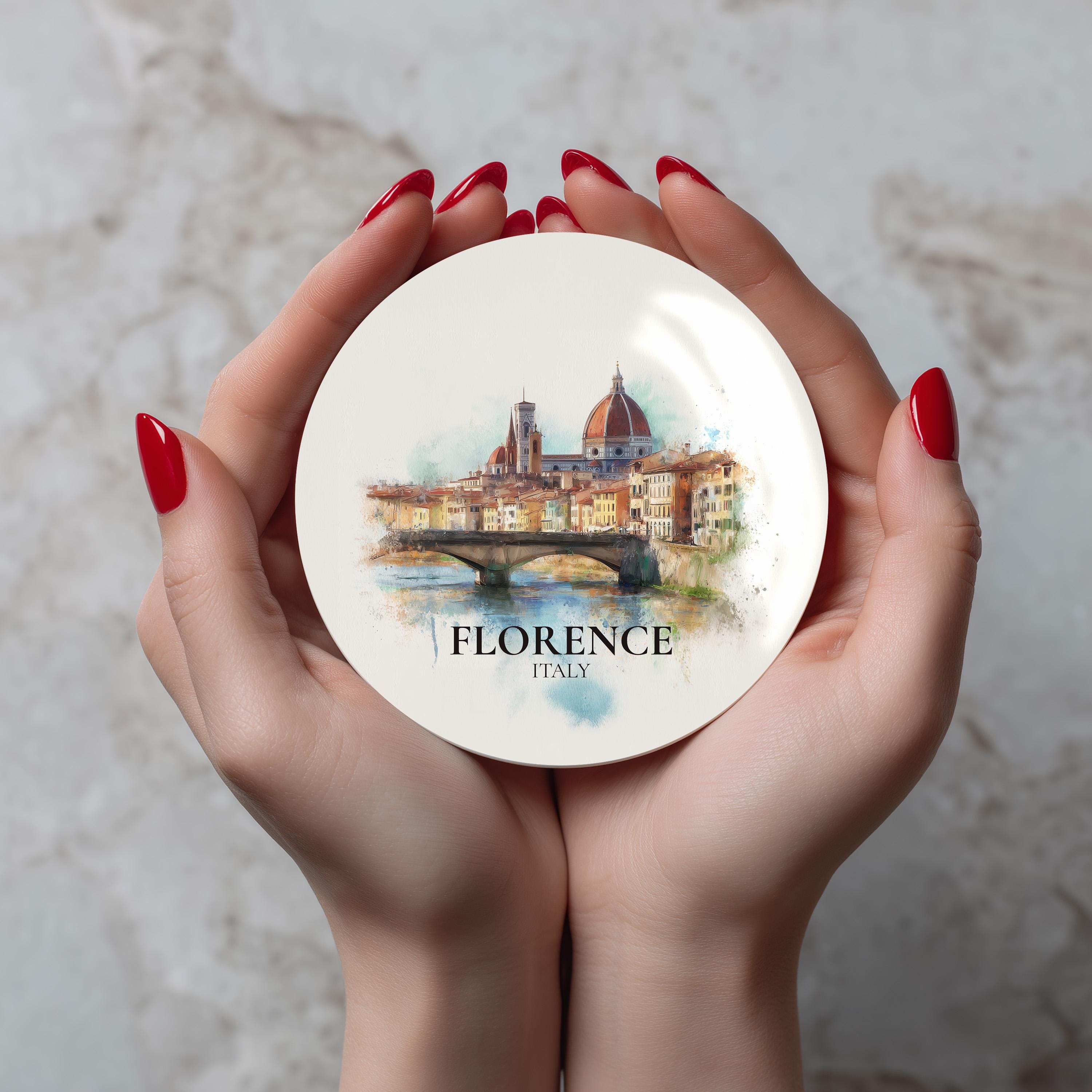 Florence Italy2 Coaster, Watercolor Personalized Painting, Travel Gift Souvenir, Home Decor, Ceramic Set