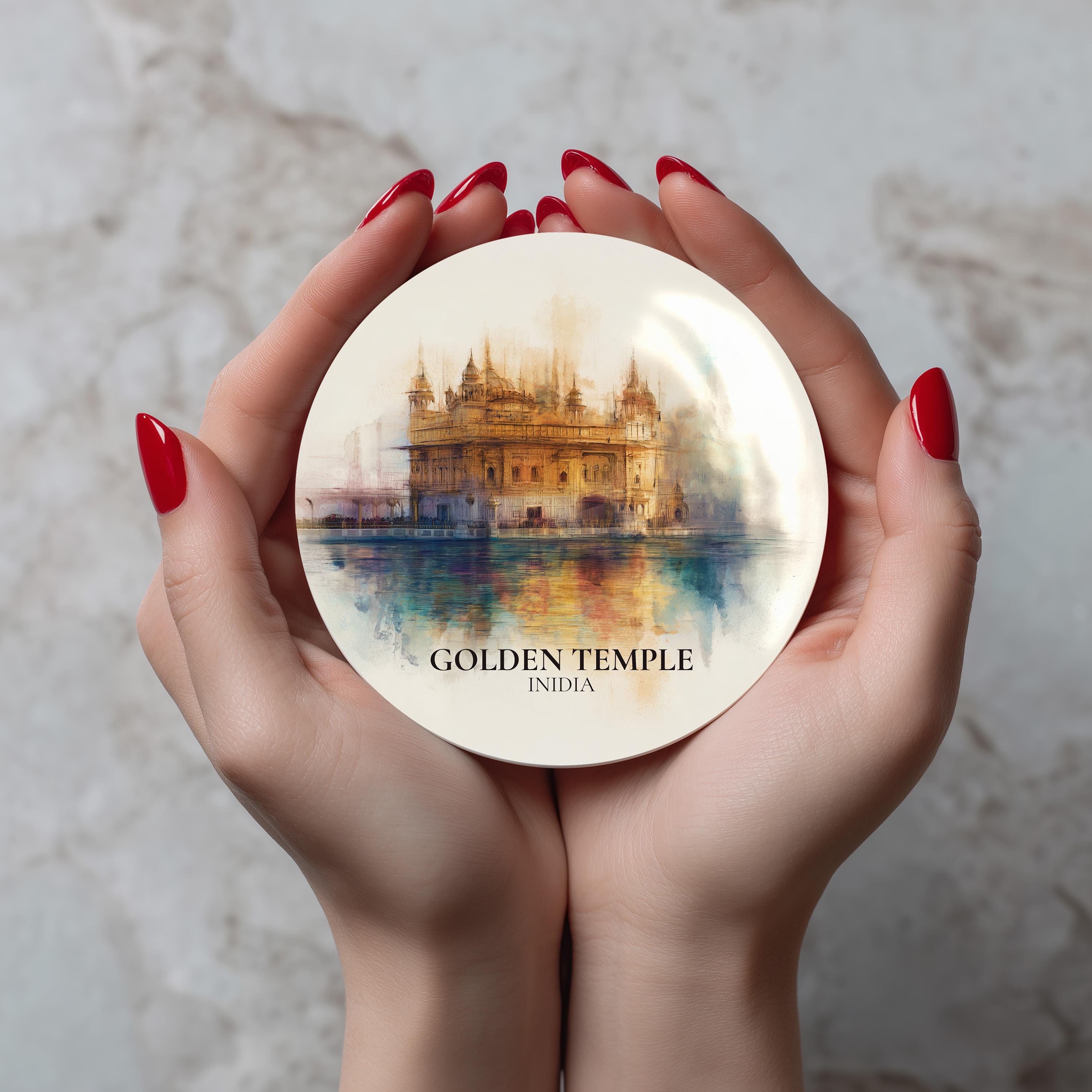 Golden Temple India Coaster, Watercolor Personalized Painting, Travel Gift Souvenir, Home Decor, Ceramic Set