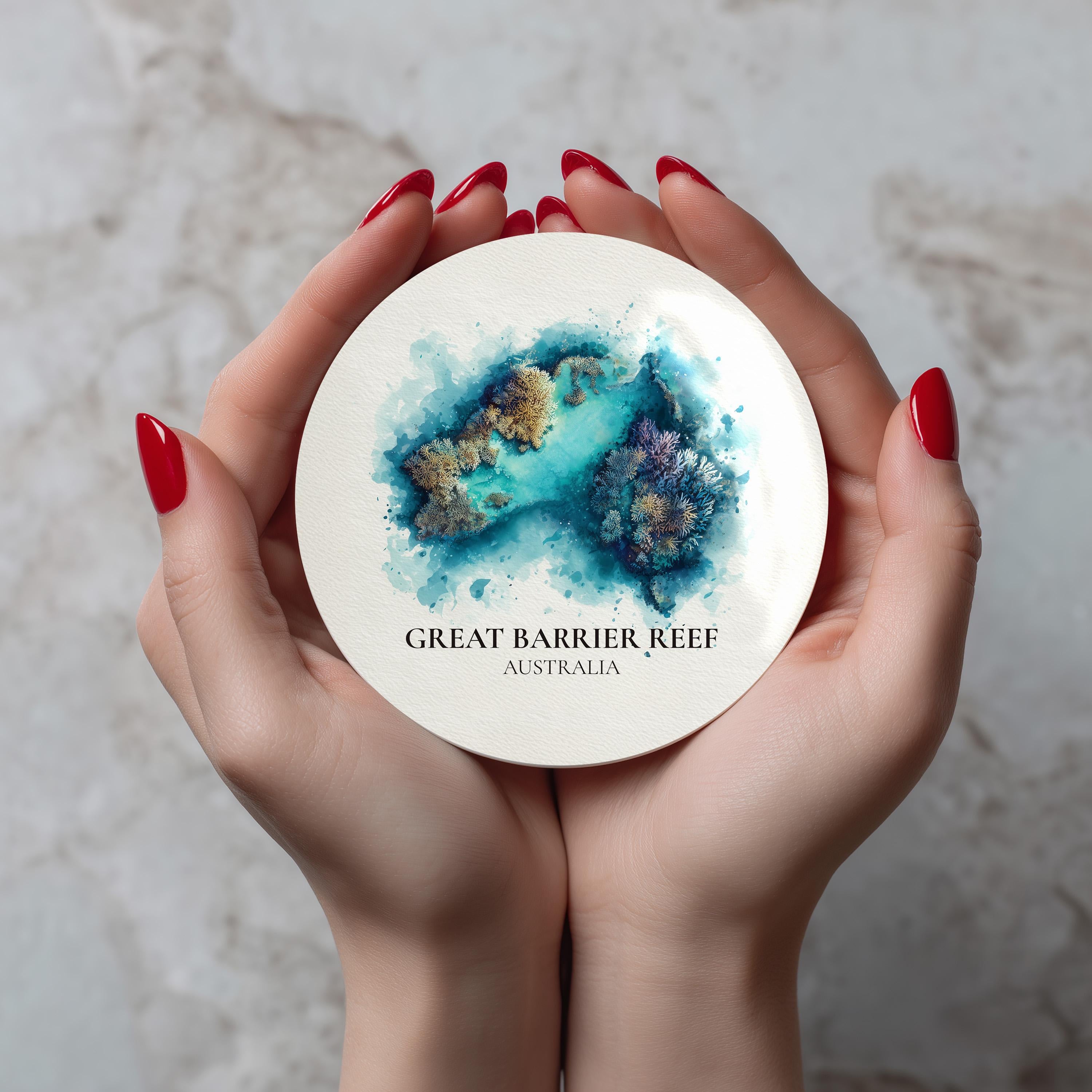 Great Barrier Reef Australia Coaster, Watercolor Personalized Painting, Travel Gift Souvenir, Home Decor, Ceramic Set