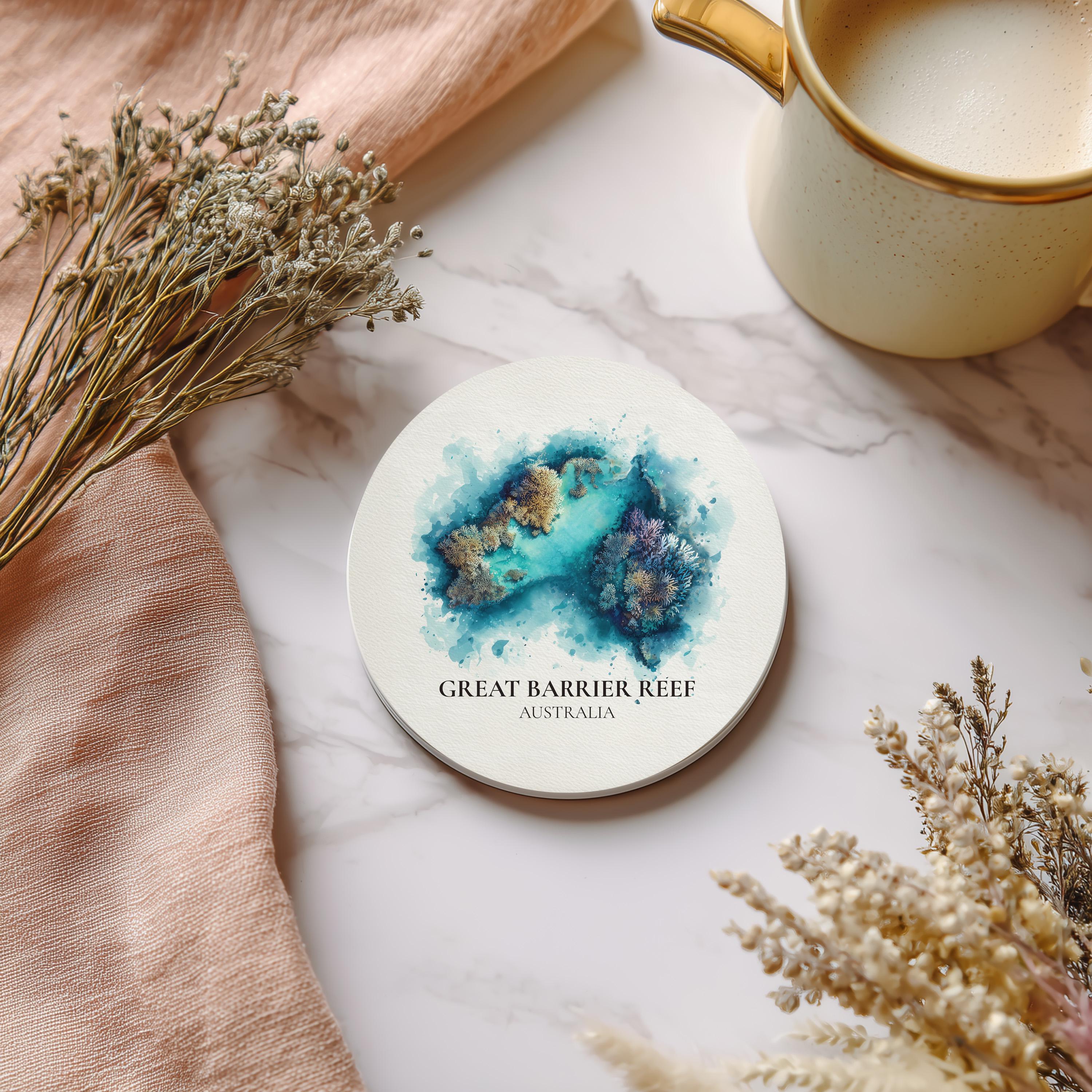 Great Barrier Reef Australia Coaster, Watercolor Personalized Painting, Travel Gift Souvenir, Home Decor, Ceramic Set