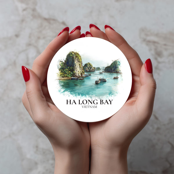 Ha Long Bay Vietnam Coaster, Watercolor Personalized Painting, Travel Gift Souvenir, Home Decor, Ceramic Set