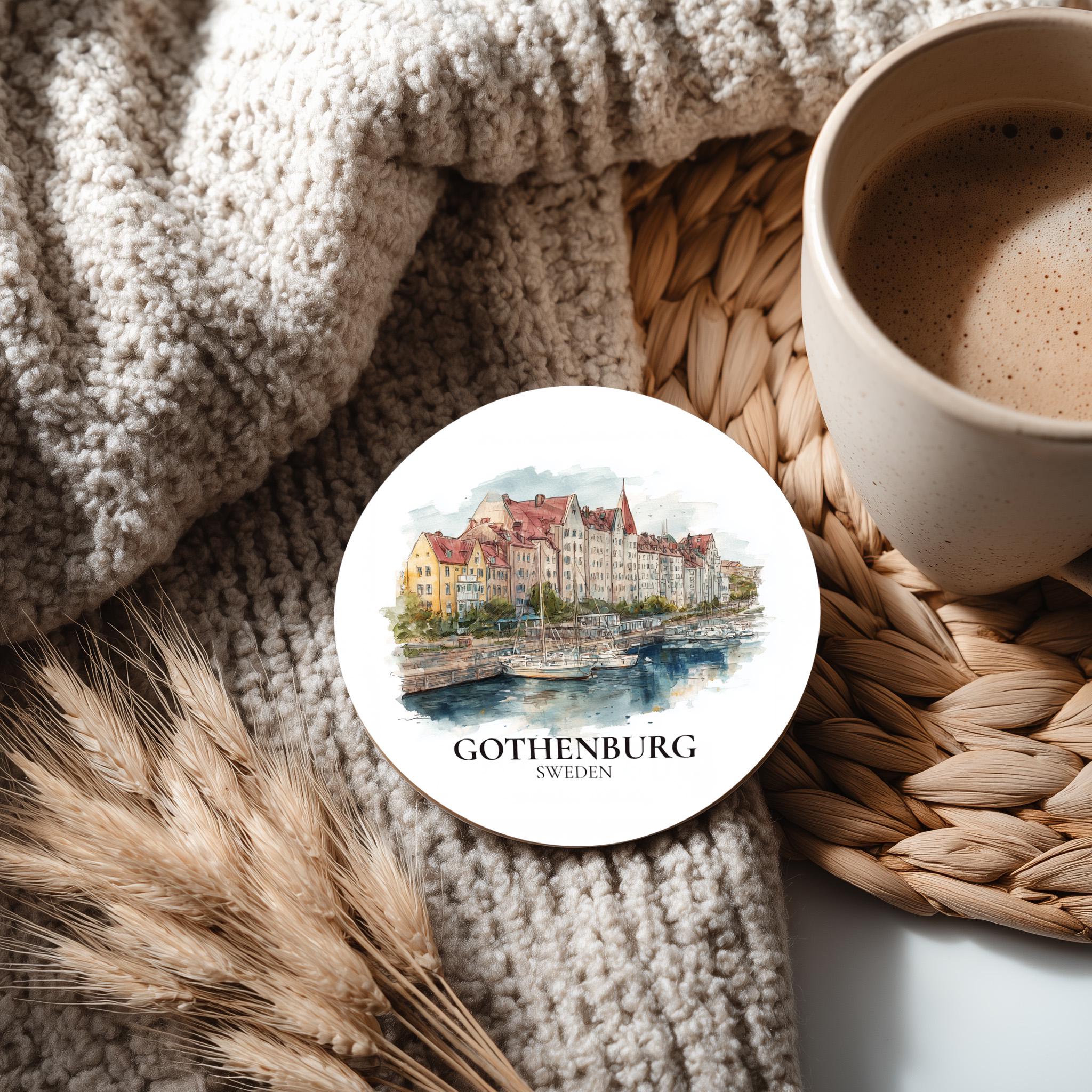 Gothenburg Sweden Coaster, Watercolor Personalized Painting, Travel Gift Souvenir, Home Decor, Ceramic Set