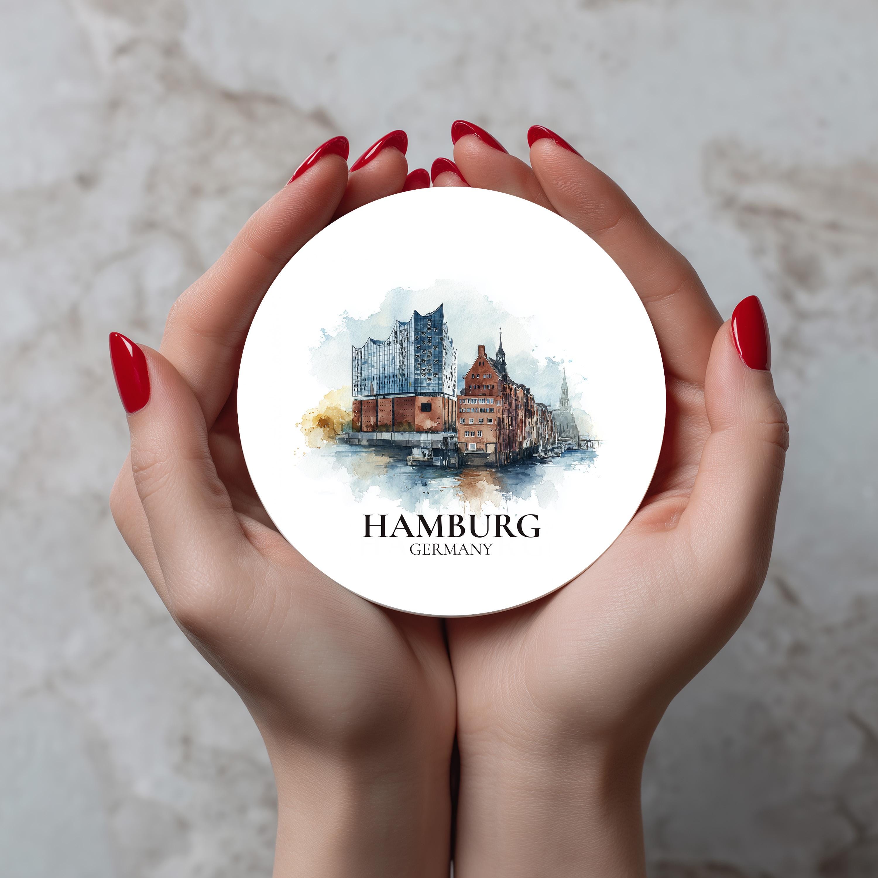 Hamburg Germany Coaster, Watercolor Personalized Painting, Travel Gift Souvenir, Home Decor, Ceramic Set