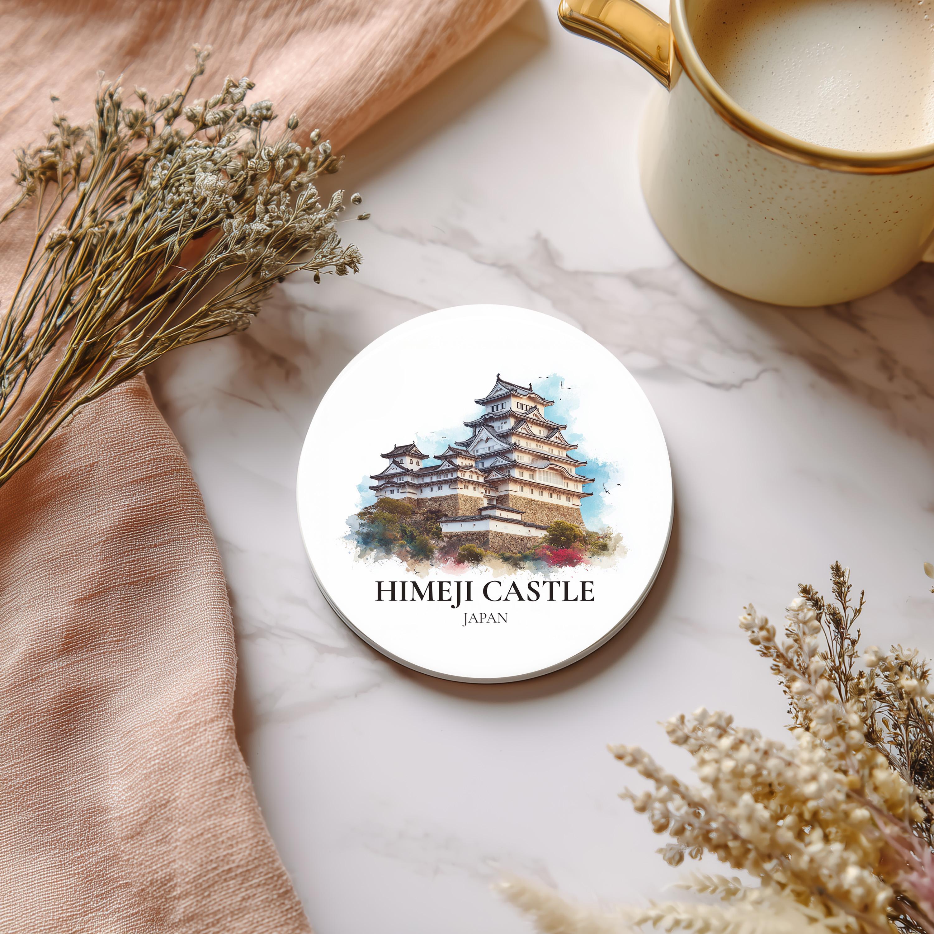 Himeji Castle Japan2 Coaster, Watercolor Personalized Painting, Travel Gift Souvenir, Home Decor, Ceramic Set