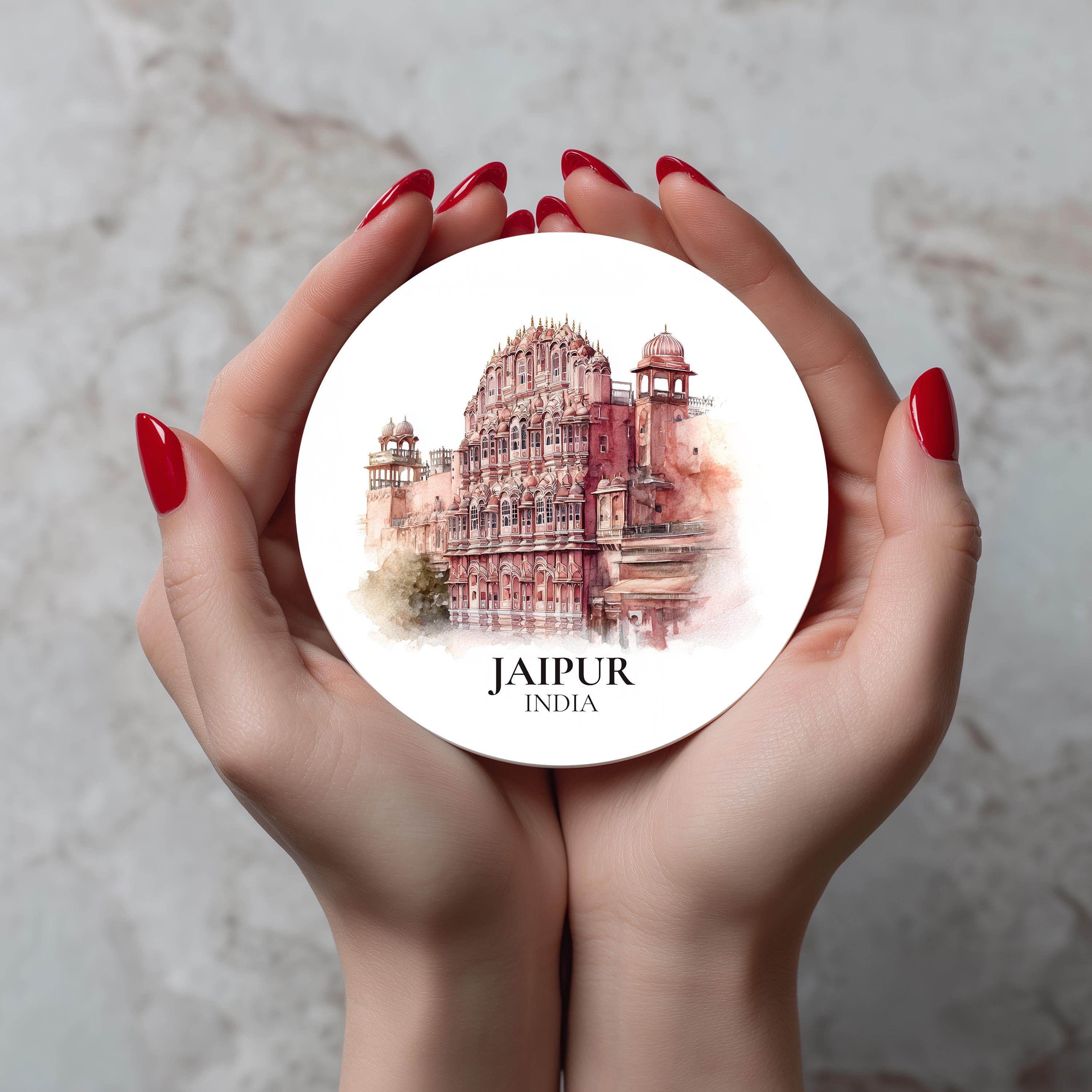 Jaipur India Coaster, Watercolor Personalized Painting, Travel Gift Souvenir, Home Decor, Ceramic Set