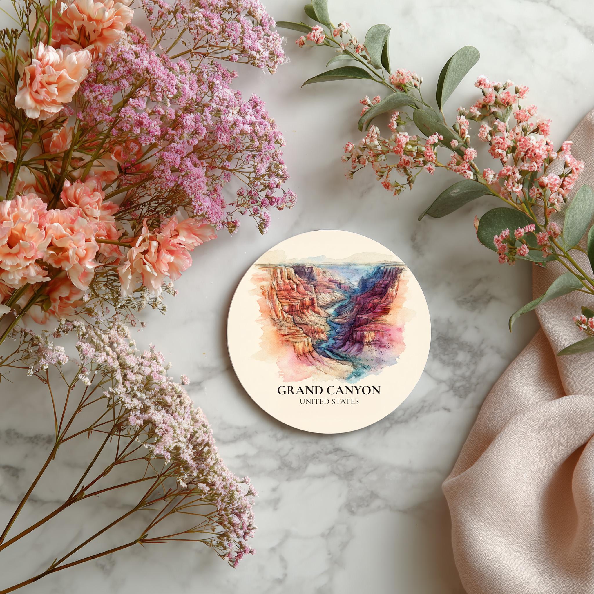 Grand Canyon United States Coaster, Watercolor Personalized Painting, Travel Gift Souvenir, Home Decor, Ceramic Set
