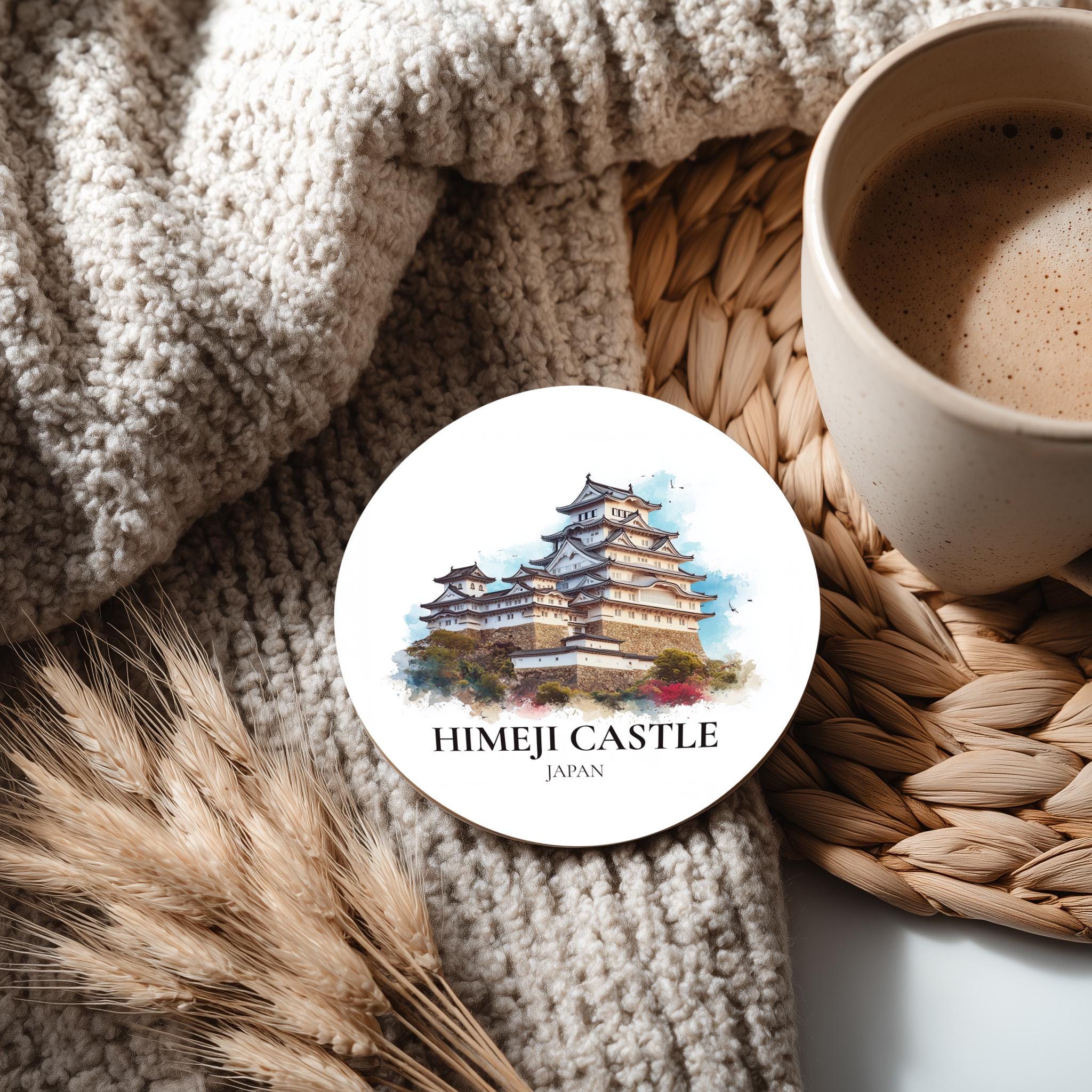 Himeji Castle Japan2 Coaster, Watercolor Personalized Painting, Travel Gift Souvenir, Home Decor, Ceramic Set