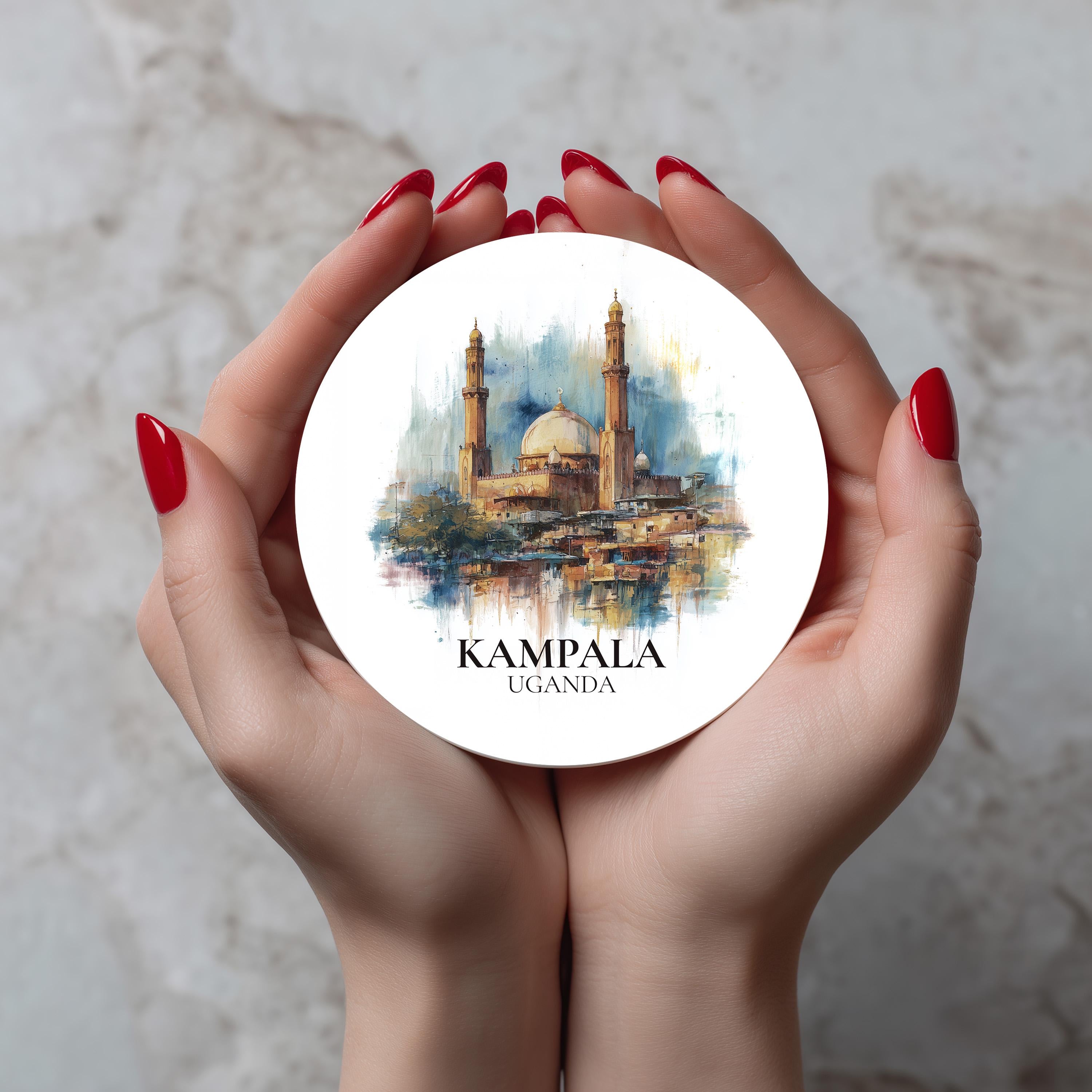 Kampala Uganda Coaster, Watercolor Personalized Painting, Travel Gift Souvenir, Home Decor, Ceramic Set