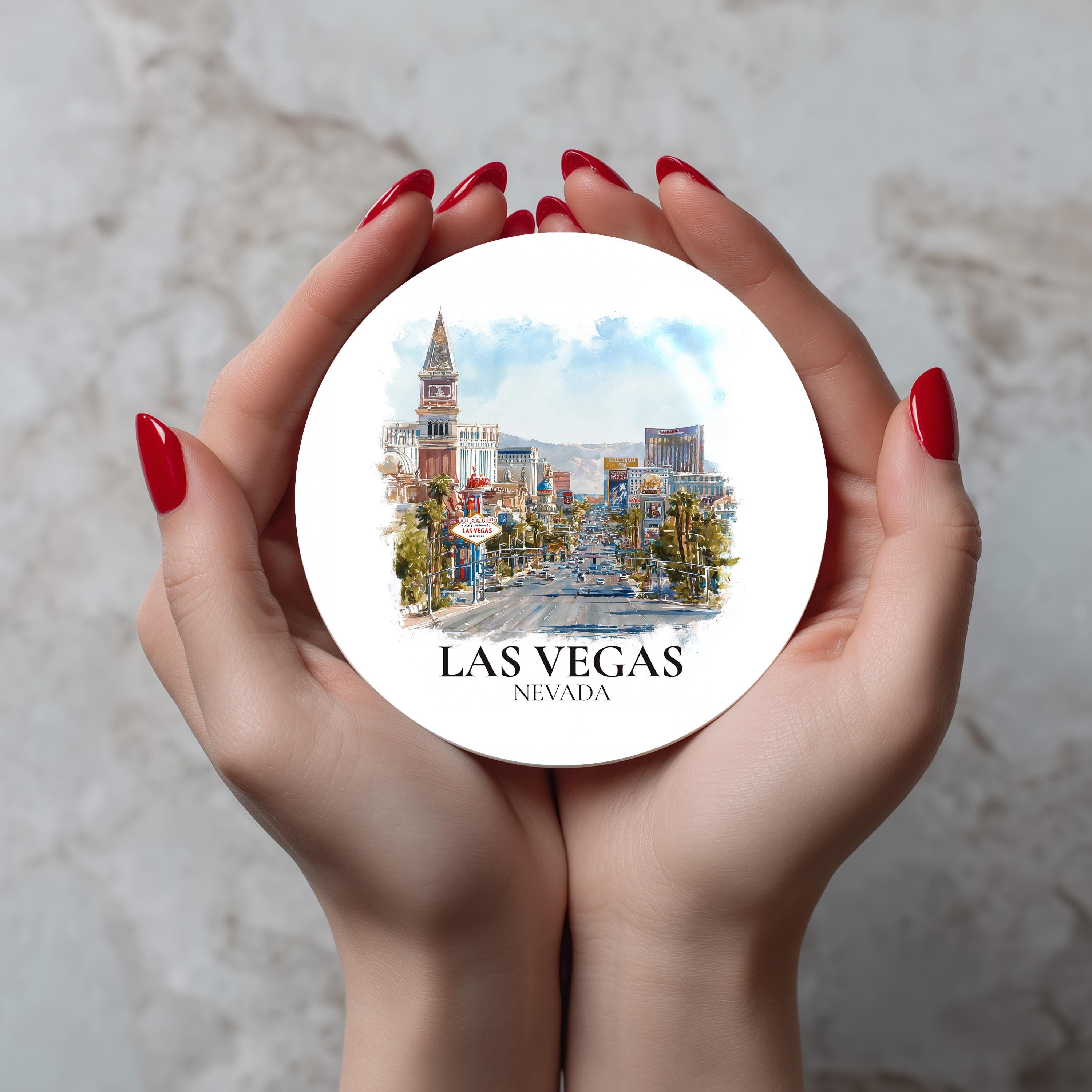 Las Vegas Nevada Coaster, Watercolor Personalized Painting, Travel Gift Souvenir, Home Decor, Ceramic Set