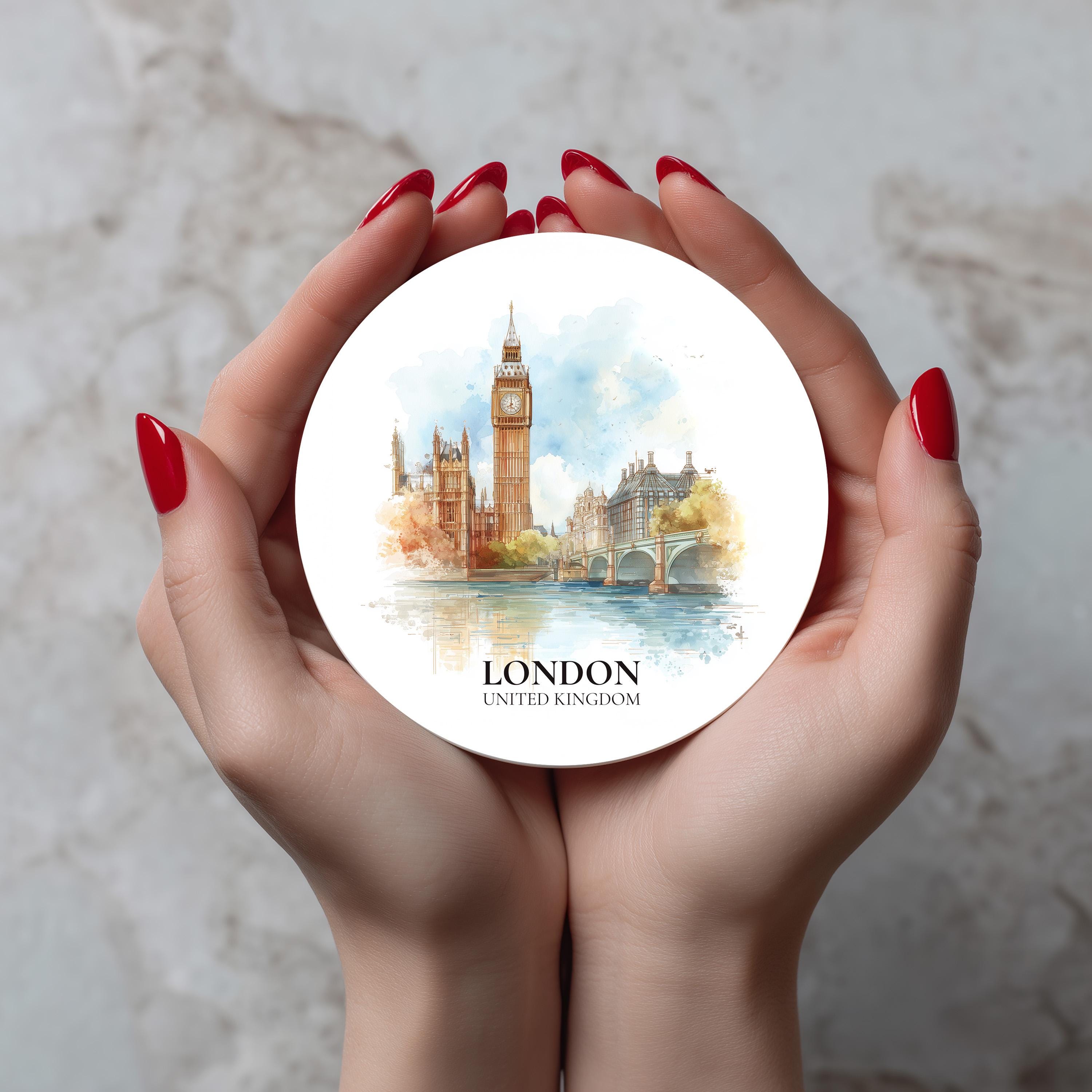 London United Kingdom Coaster, Watercolor Personalized Painting, Travel Gift Souvenir, Home Decor, Ceramic Set