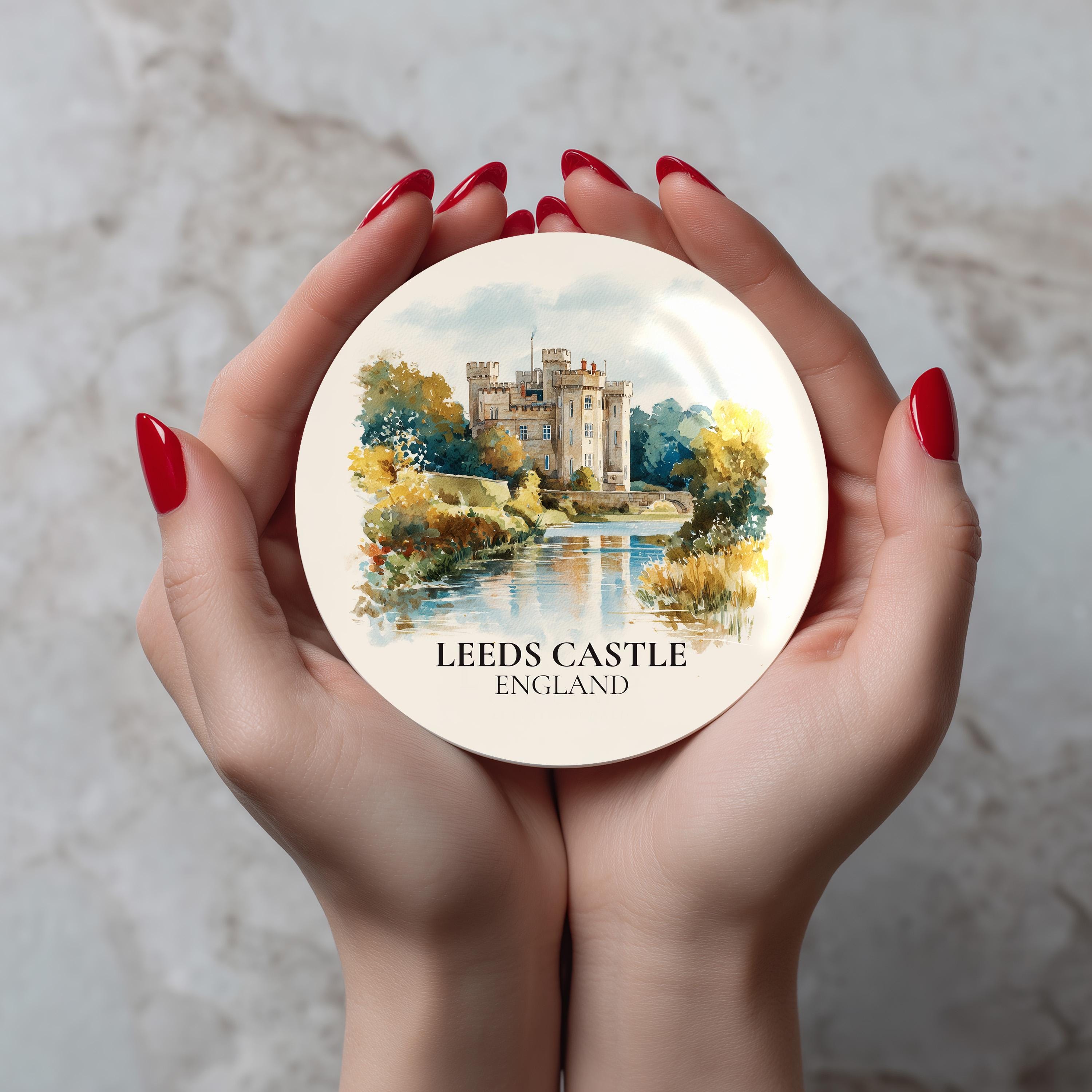 Leeds Castle England Coaster, Watercolor Personalized Painting, Travel Gift Souvenir, Home Decor, Ceramic Set