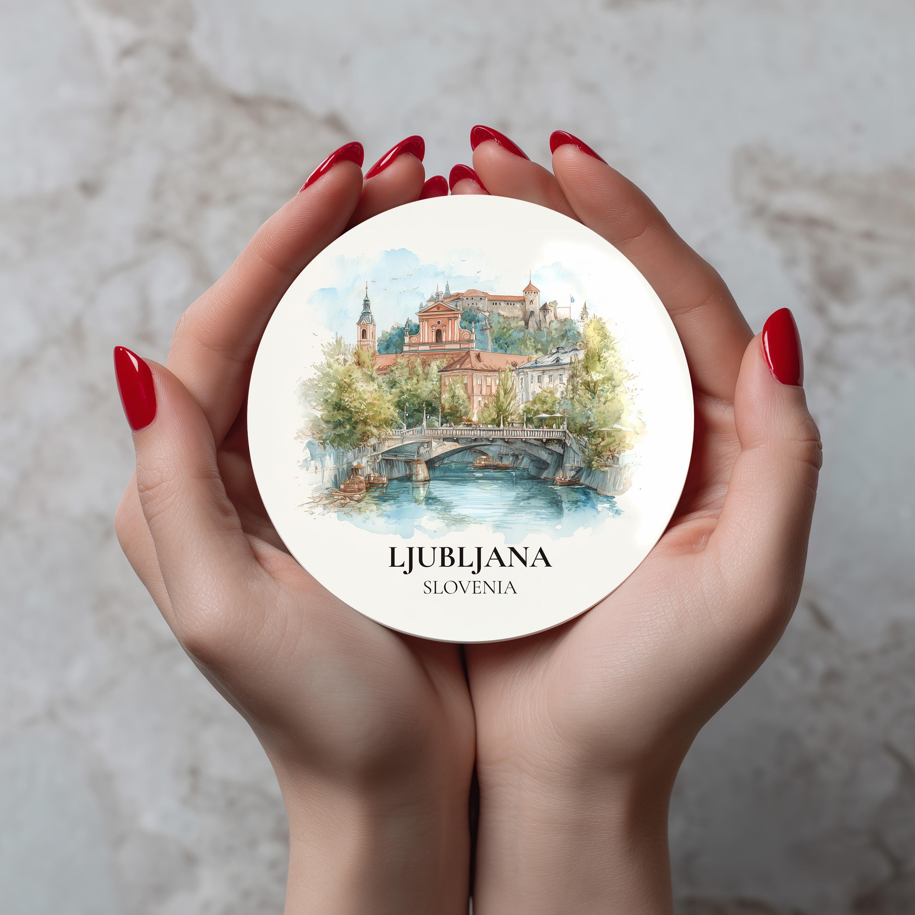 Ljubljana Slovenia Coaster, Watercolor Personalized Painting, Travel Gift Souvenir, Home Decor, Ceramic Set