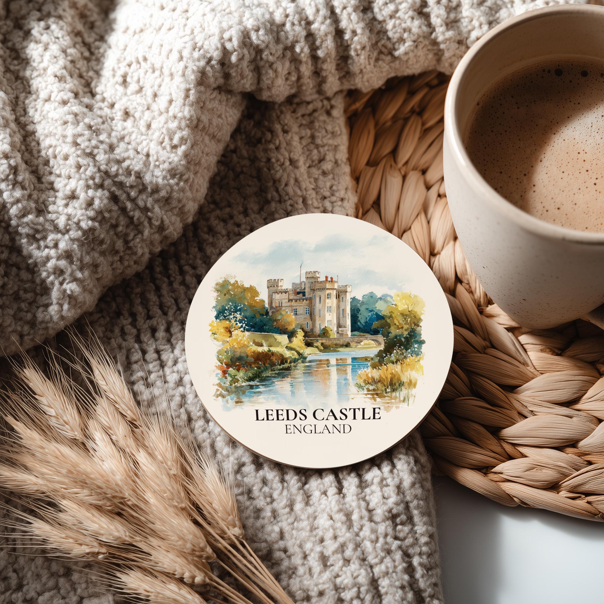 Leeds Castle England Coaster, Watercolor Personalized Painting, Travel Gift Souvenir, Home Decor, Ceramic Set