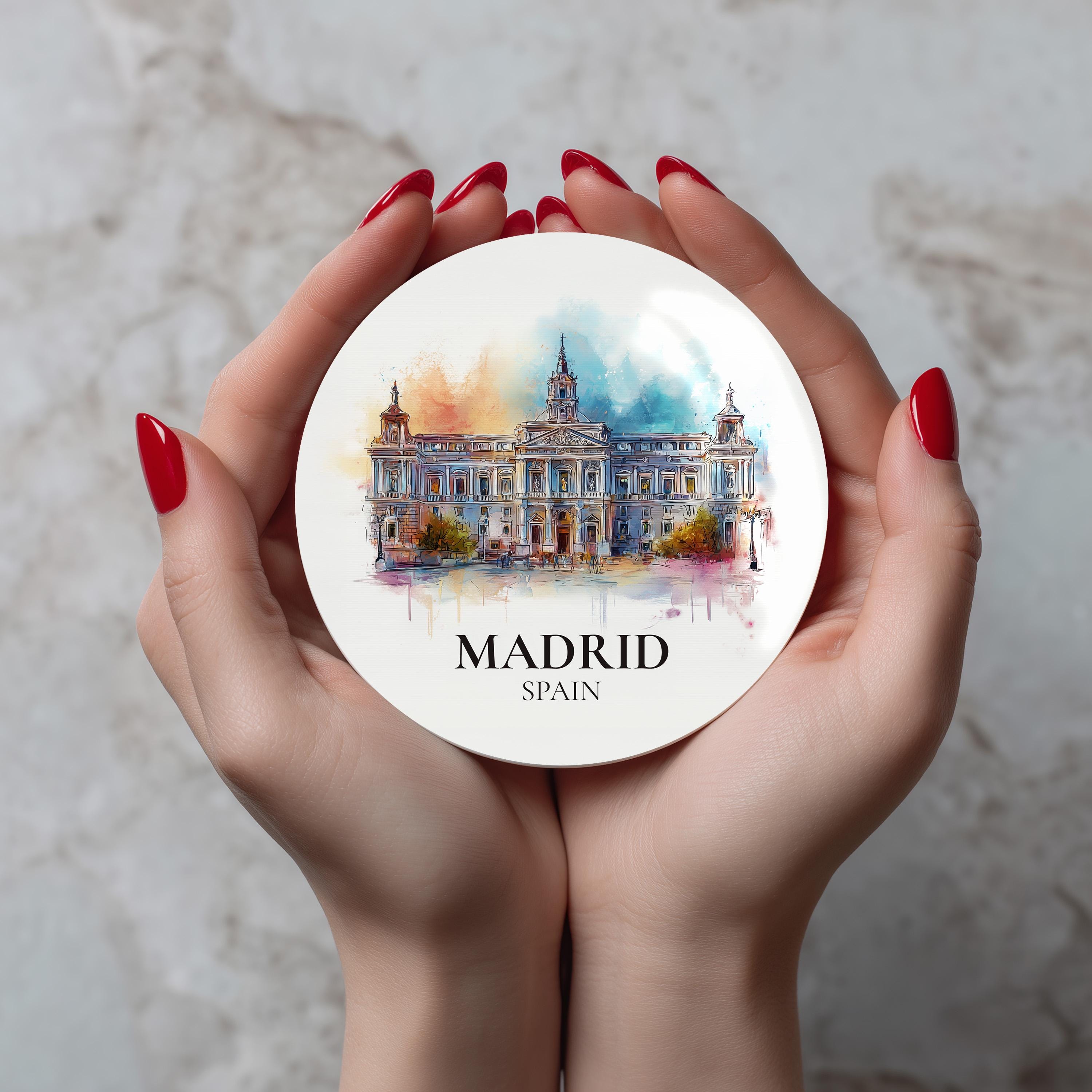 Madrid Spain Coaster, Watercolor Personalized Painting, Travel Gift Souvenir, Home Decor, Ceramic Set