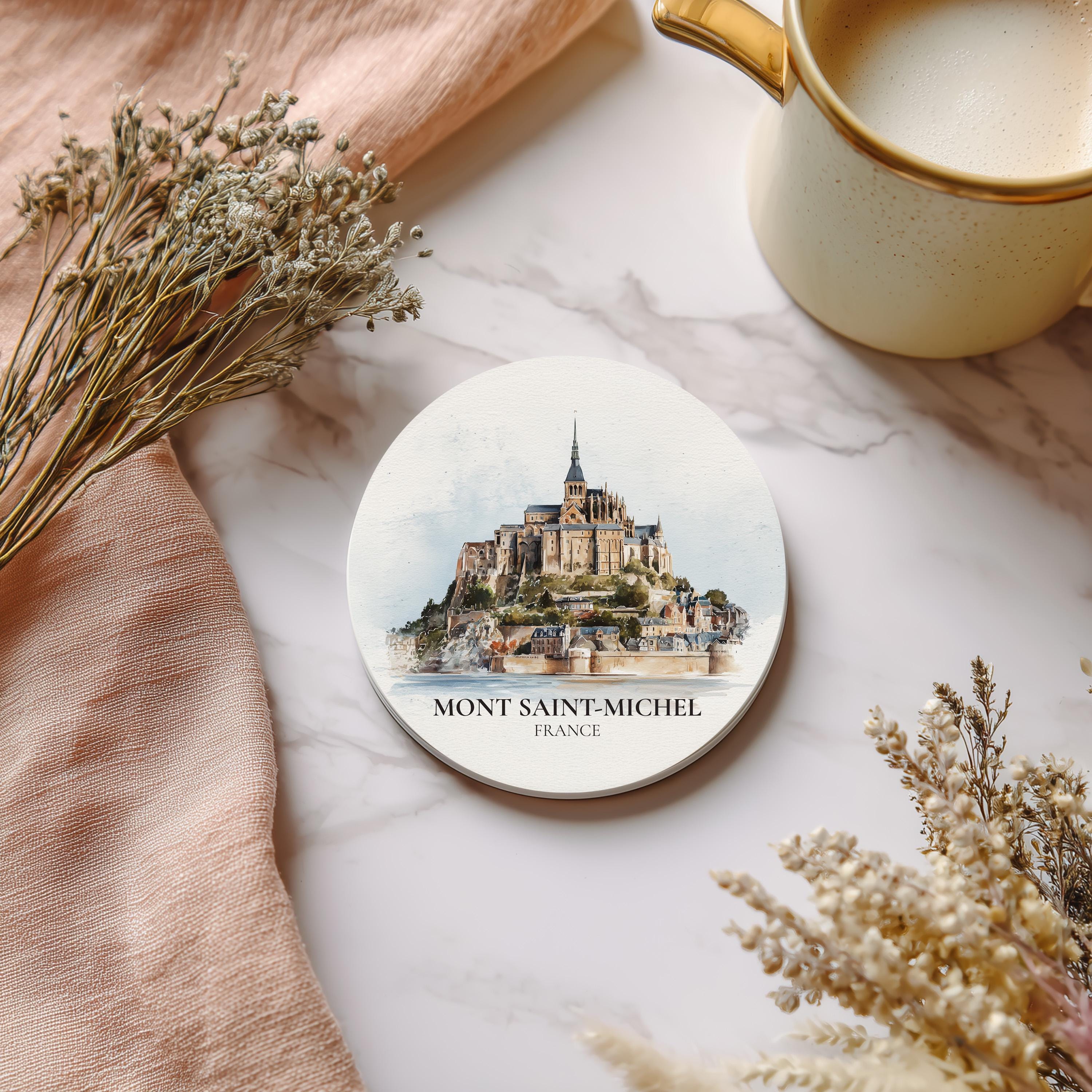 Mont Saint-Michel France Coaster, Watercolor Personalized Painting, Travel Gift Souvenir, Home Decor, Ceramic Set
