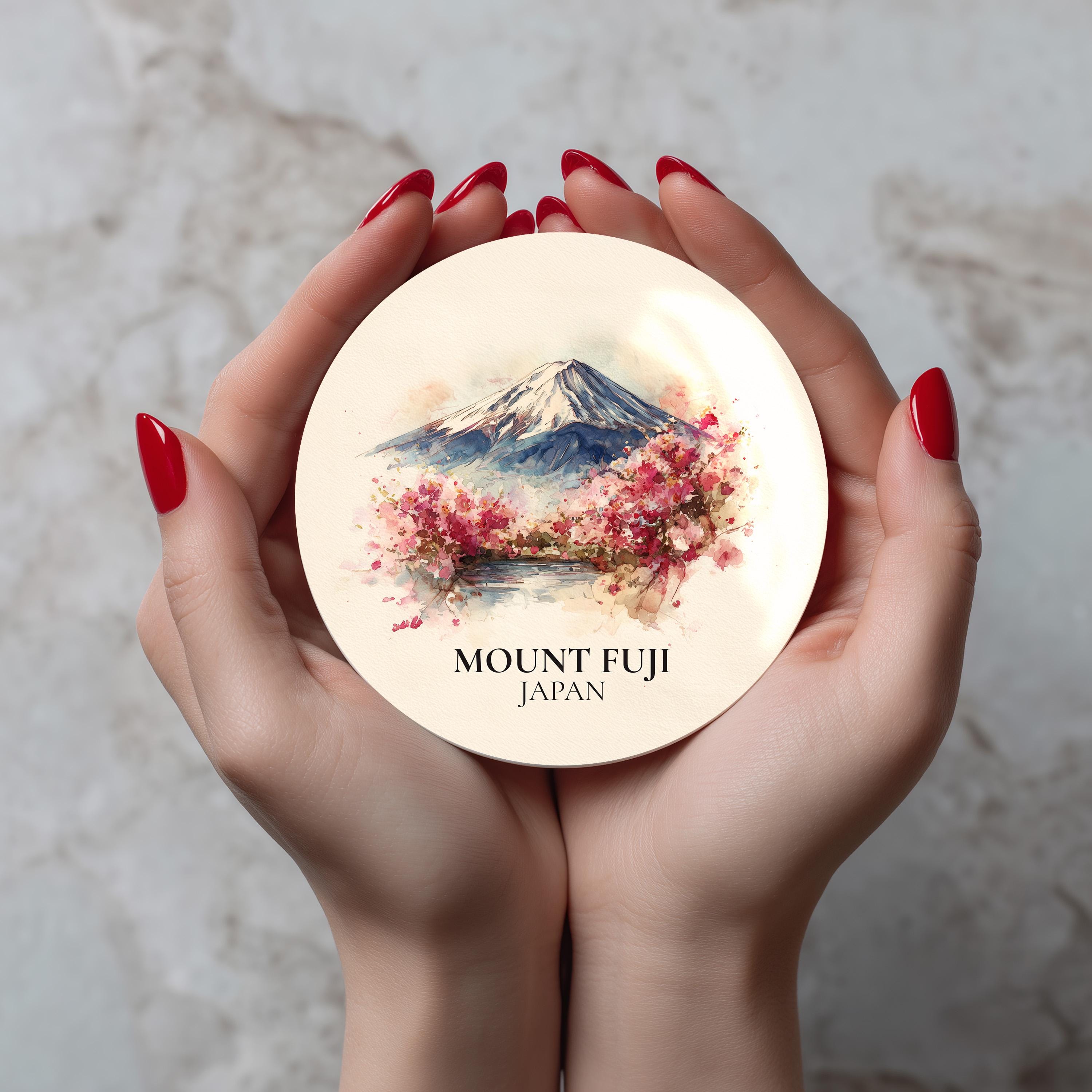 Mount Fuji Japan Coaster, Watercolor Personalized Painting, Travel Gift Souvenir, Home Decor, Ceramic Set