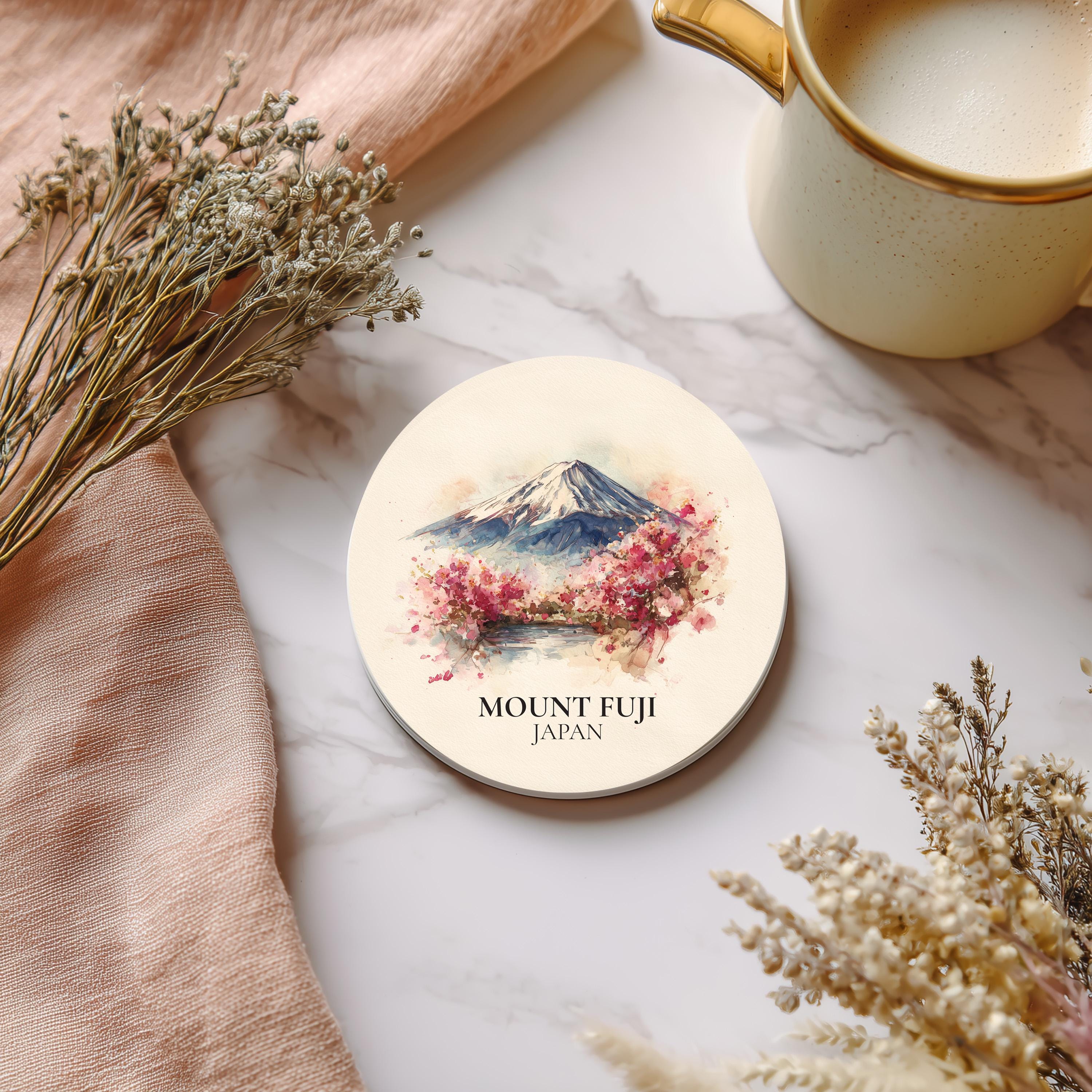Mount Fuji Japan Coaster, Watercolor Personalized Painting, Travel Gift Souvenir, Home Decor, Ceramic Set