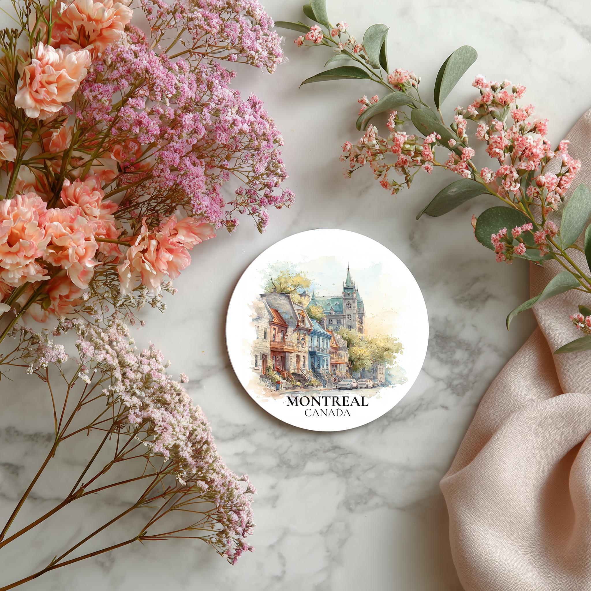 Montreal Quebec Coaster, Watercolor Personalized Painting, Travel Gift Souvenir, Home Decor, Ceramic Set