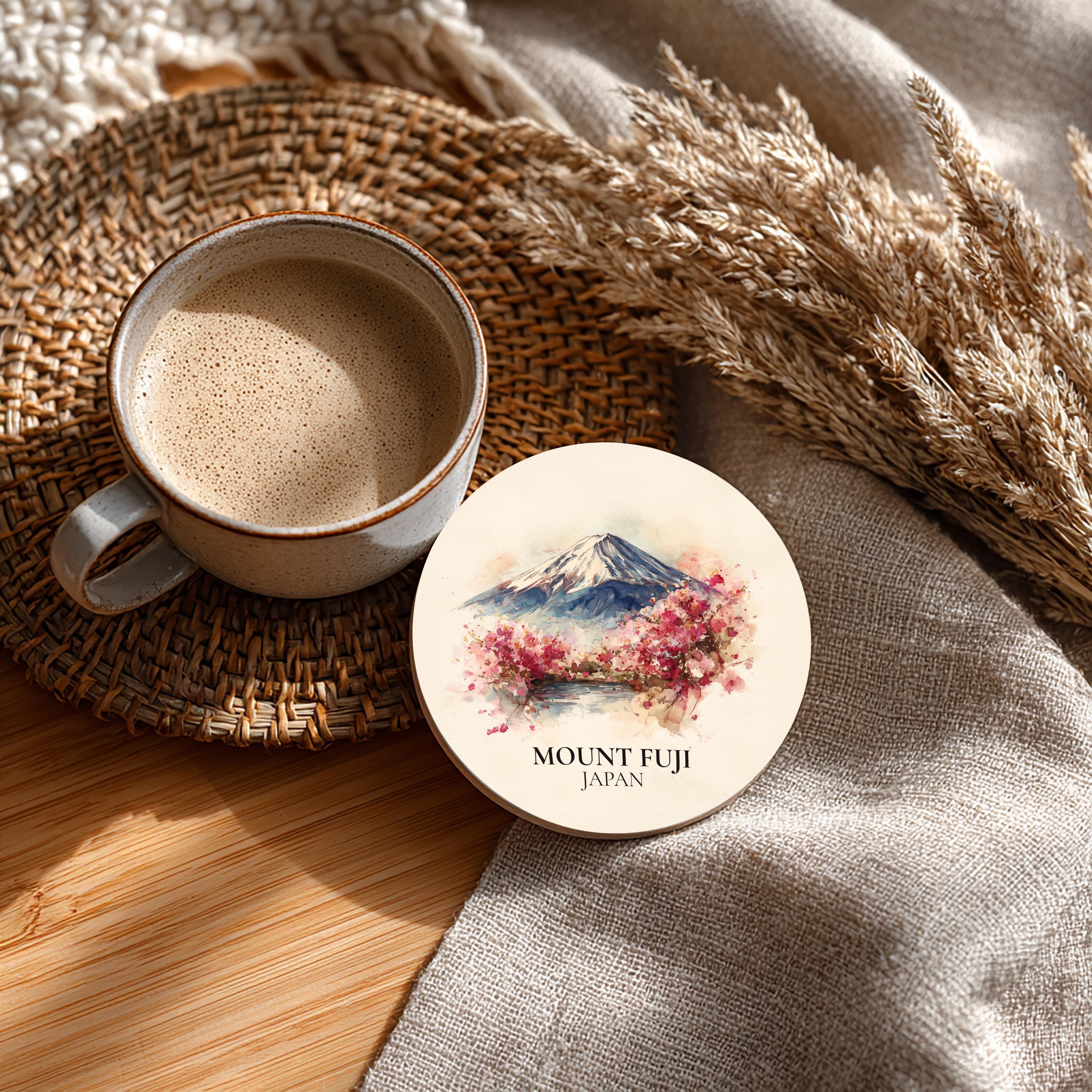 Mount Fuji Japan Coaster, Watercolor Personalized Painting, Travel Gift Souvenir, Home Decor, Ceramic Set