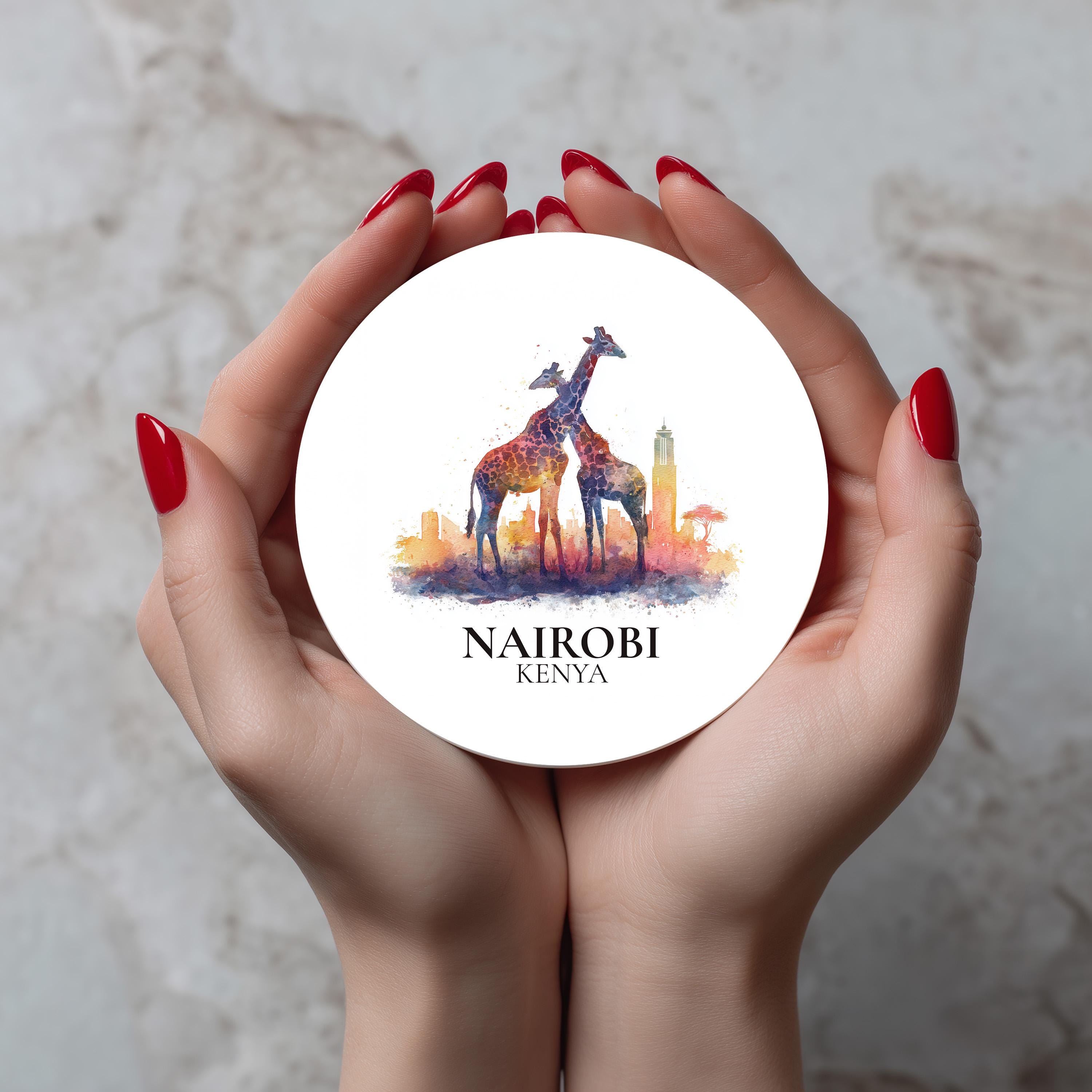 Nairobi Kenya Coaster, Watercolor Personalized Painting, Travel Gift Souvenir, Home Decor, Ceramic Set