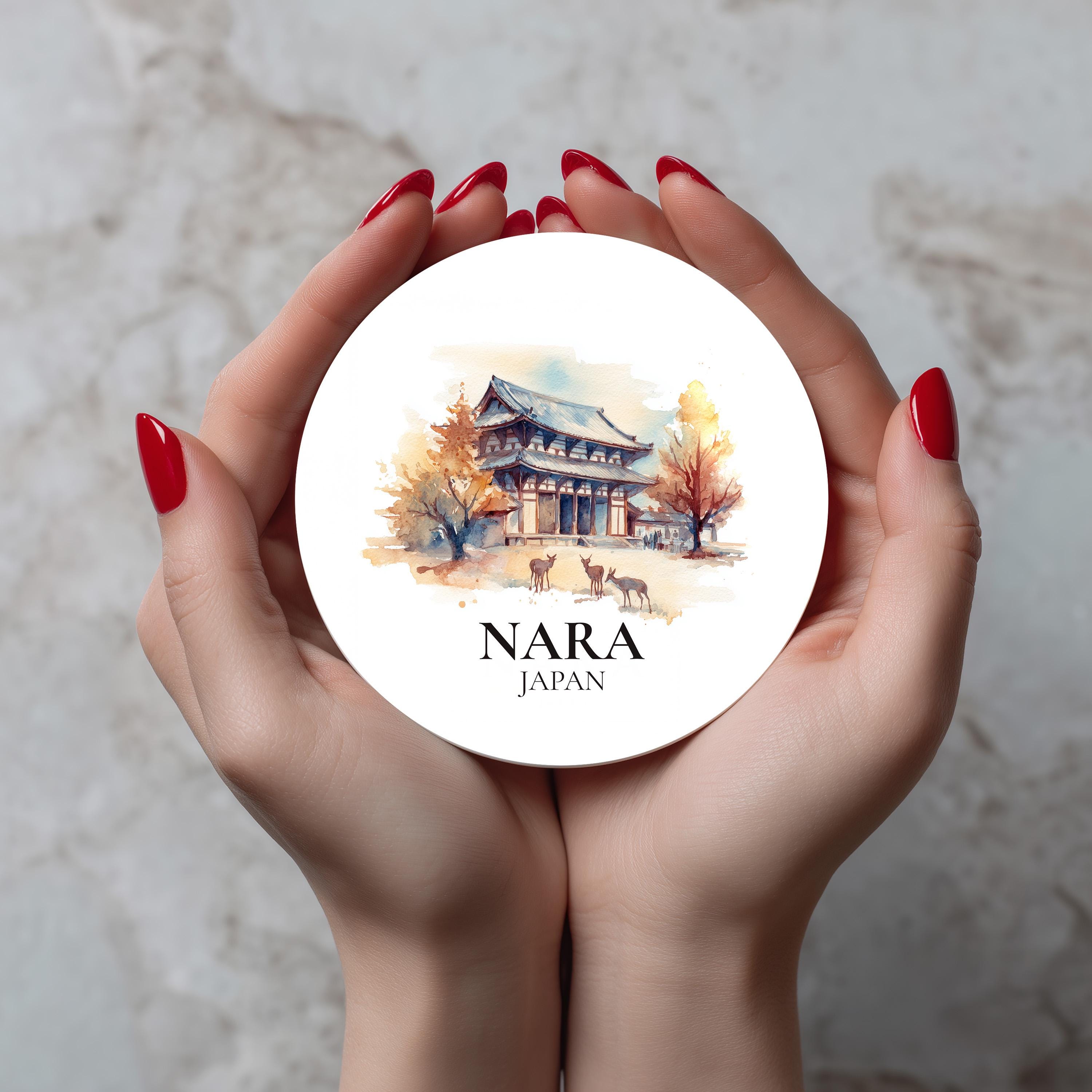 Nara Japan Coaster, Watercolor Personalized Painting, Travel Gift Souvenir, Home Decor, Ceramic Set