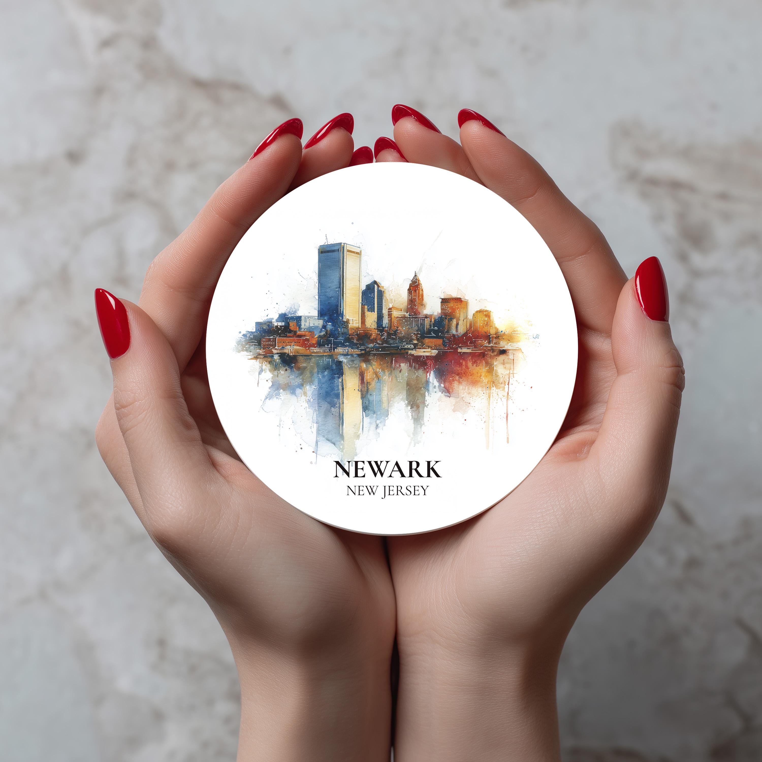 Newark New Jersey Coaster, Watercolor Personalized Painting, Travel Gift Souvenir, Home Decor, Ceramic Set