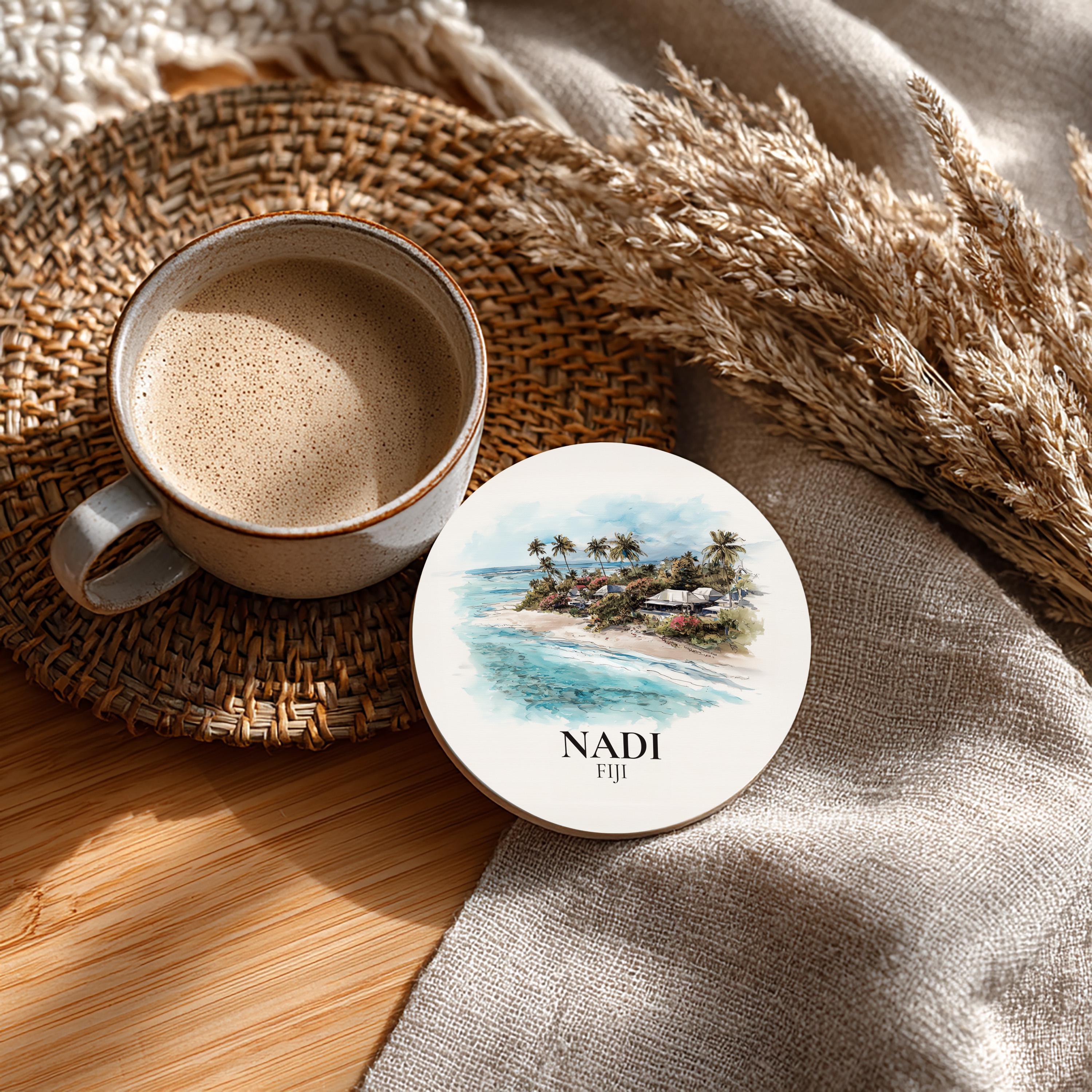 Nadi Fiji Coaster, Watercolor Personalized Painting, Travel Gift Souvenir, Home Decor, Ceramic Set