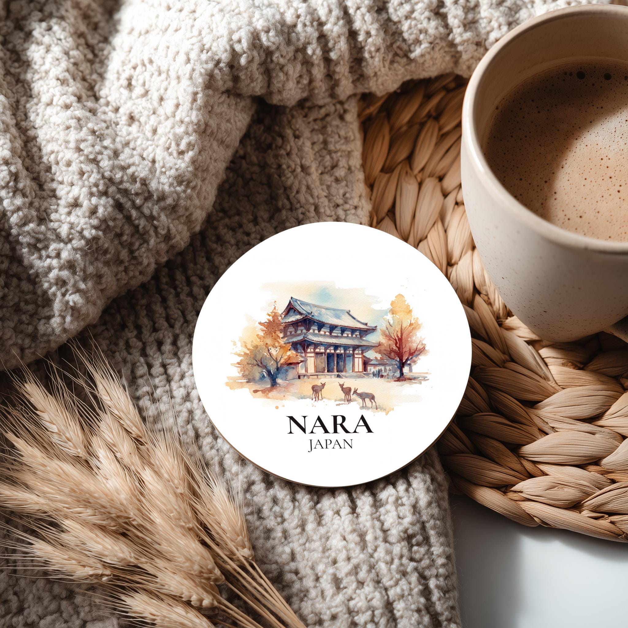 Nara Japan Coaster, Watercolor Personalized Painting, Travel Gift Souvenir, Home Decor, Ceramic Set
