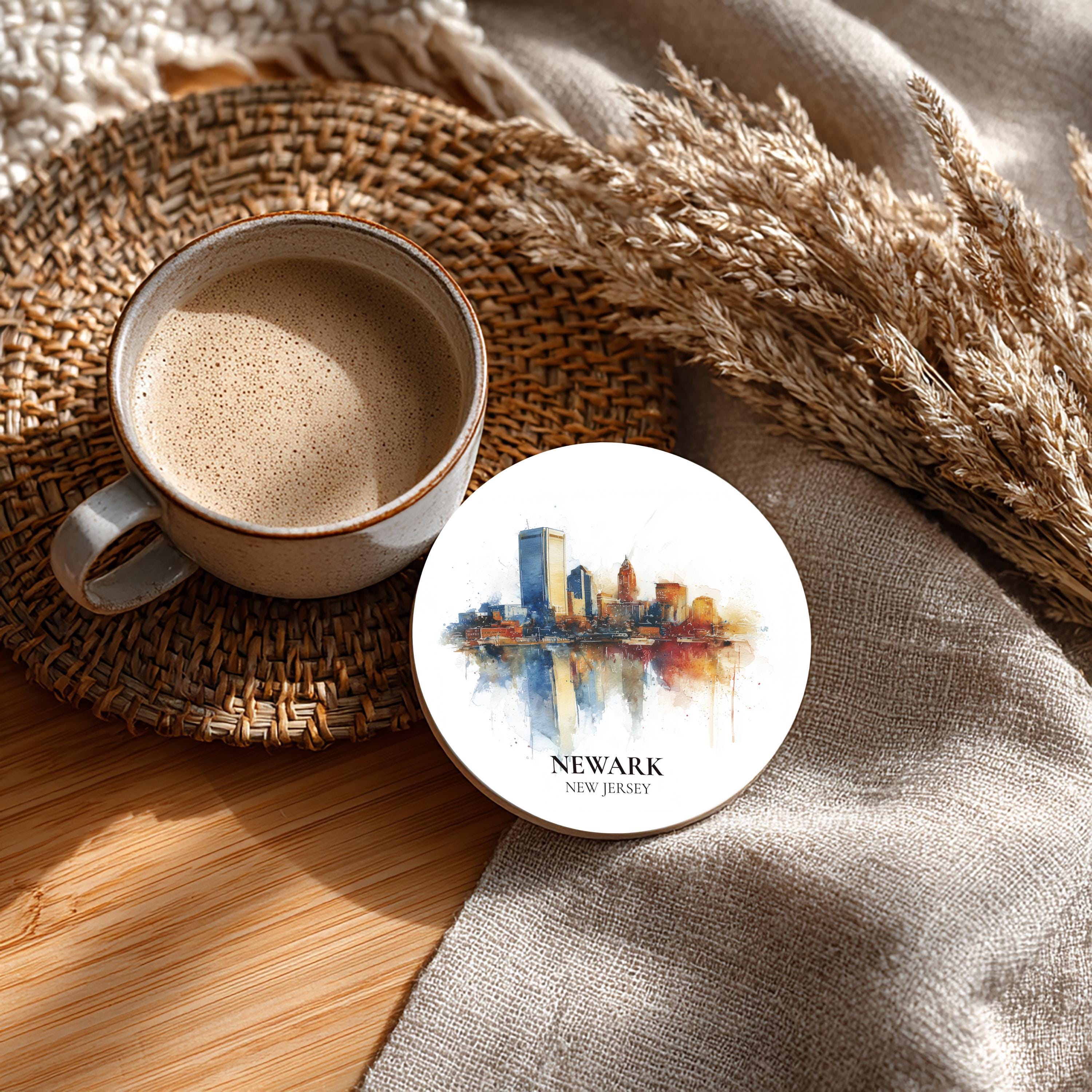Newark New Jersey Coaster, Watercolor Personalized Painting, Travel Gift Souvenir, Home Decor, Ceramic Set