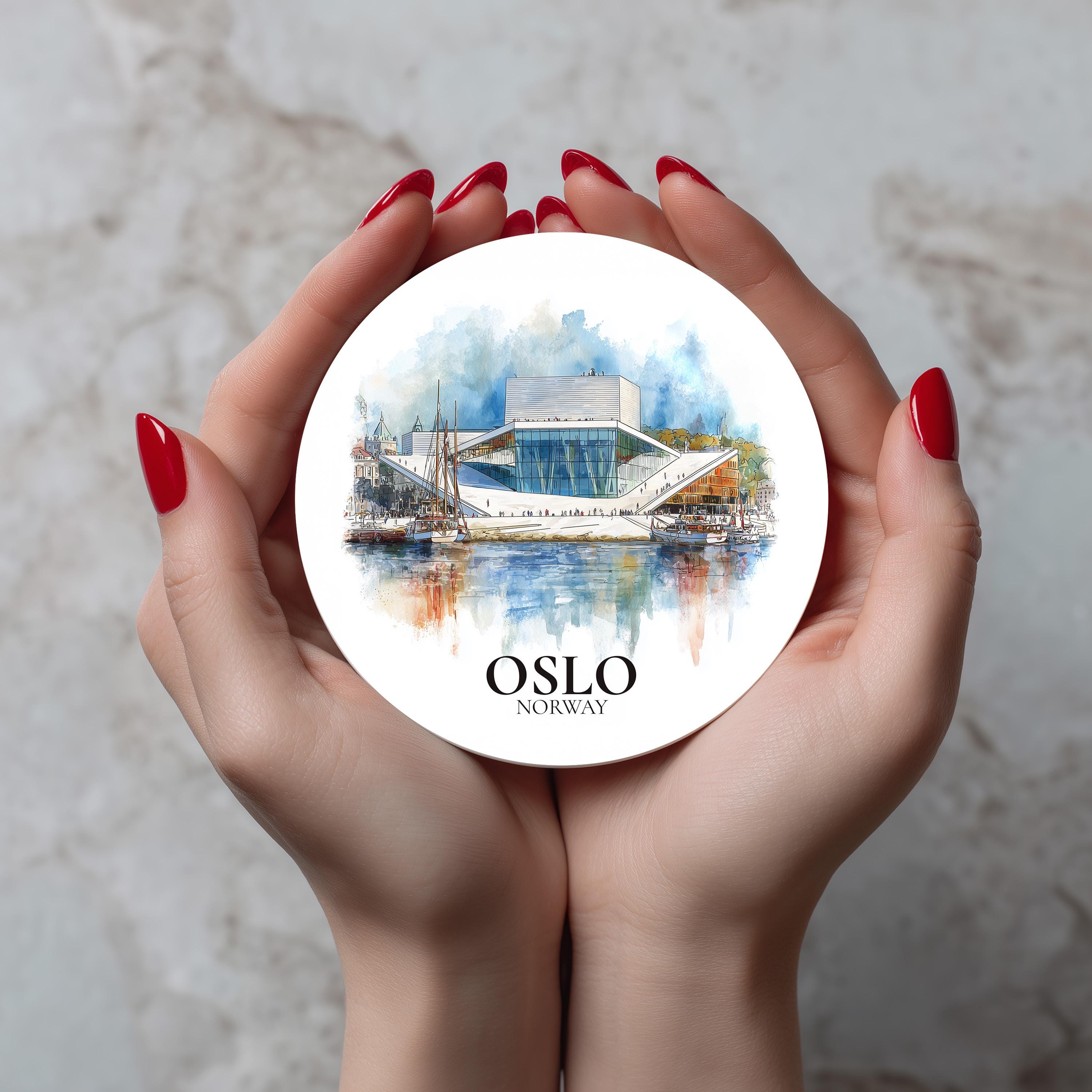 Oslo Norway Coaster, Watercolor Personalized Painting, Travel Gift Souvenir, Home Decor, Ceramic Set