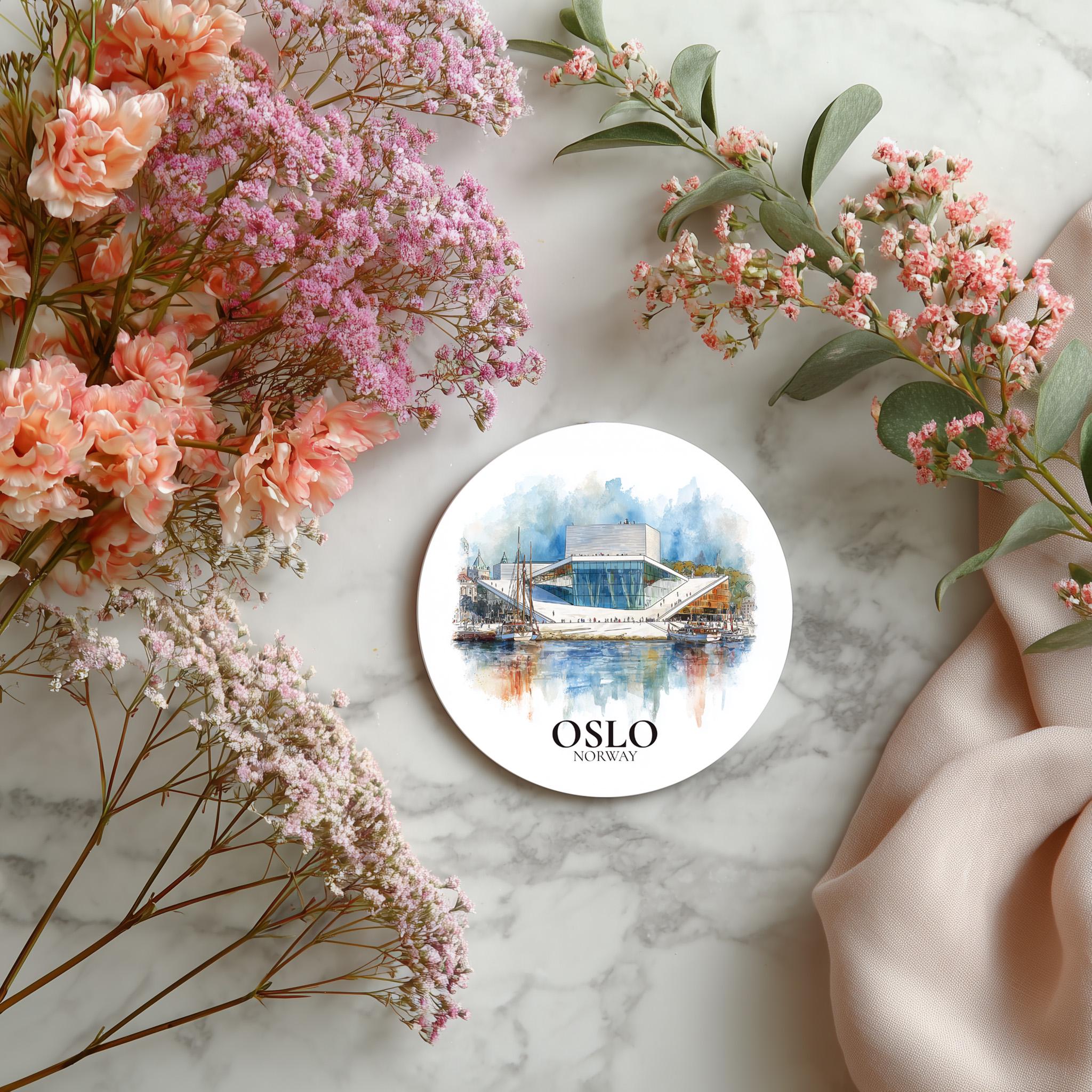 Oslo Norway Coaster, Watercolor Personalized Painting, Travel Gift Souvenir, Home Decor, Ceramic Set
